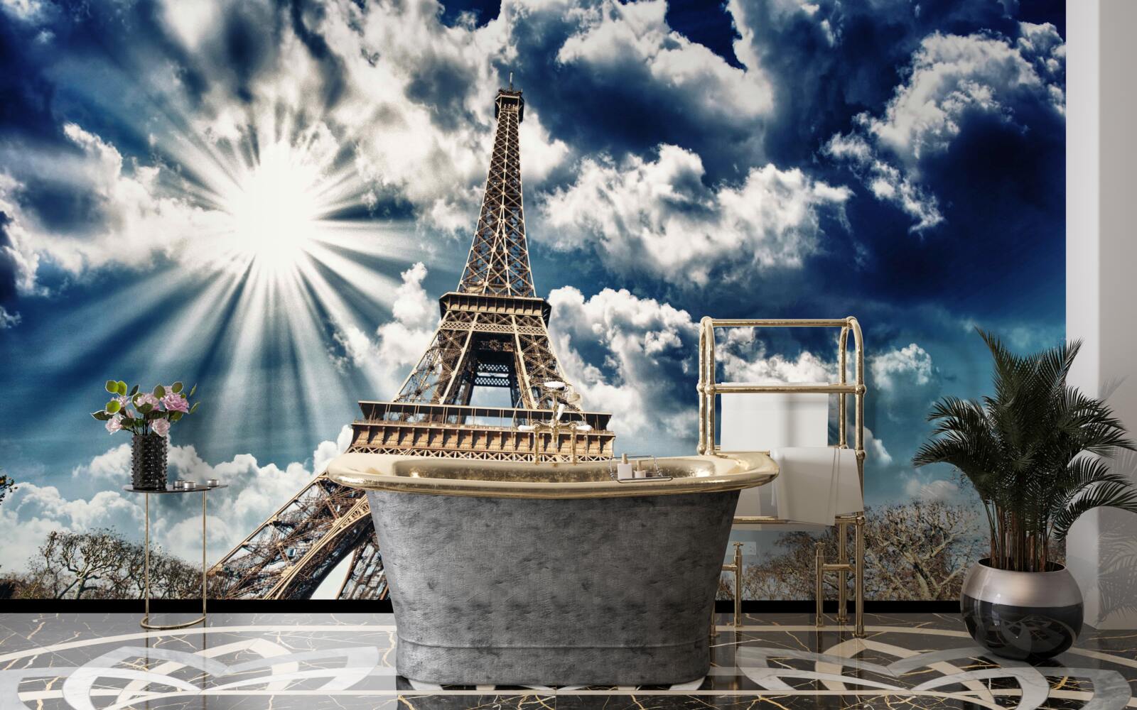 Fototapeta slnečné lúče nad Eiffelovou vežou