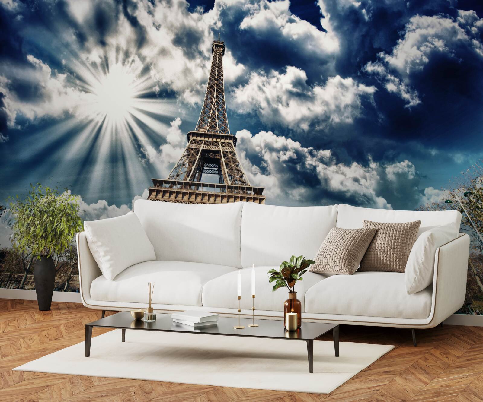 Fototapeta slnečné lúče nad Eiffelovou vežou
