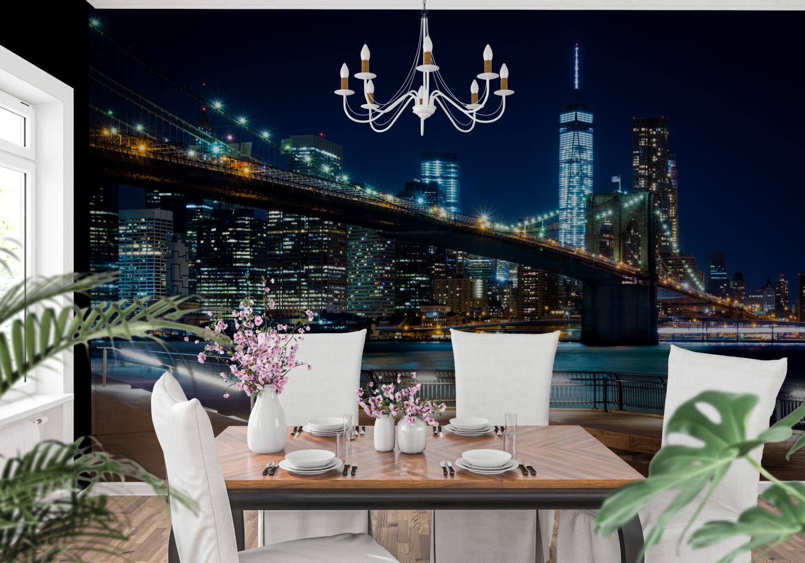 Fototapeta most v new yorku spájajúci oblasti v noci