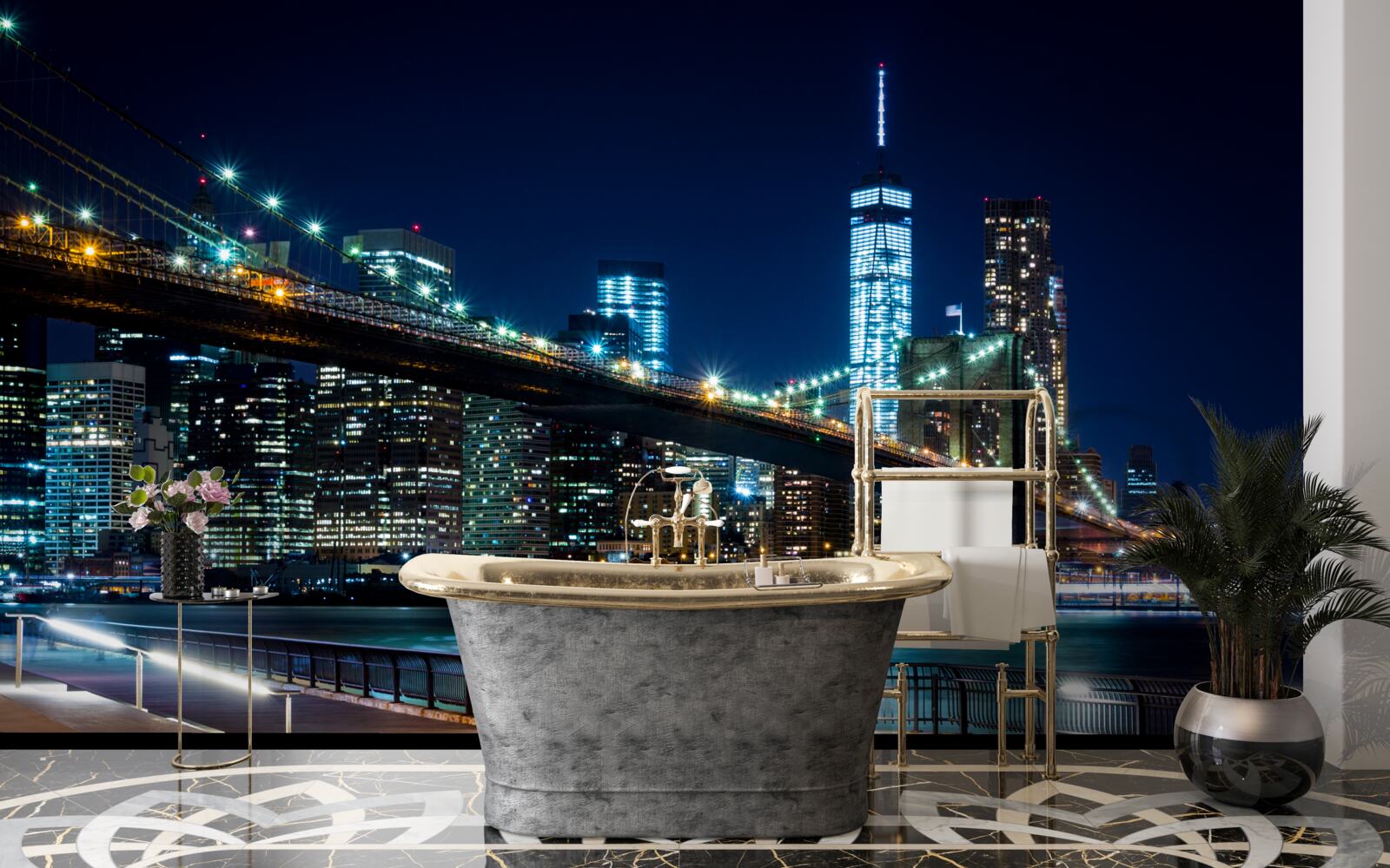 Fototapeta most v new yorku spájajúci oblasti v noci