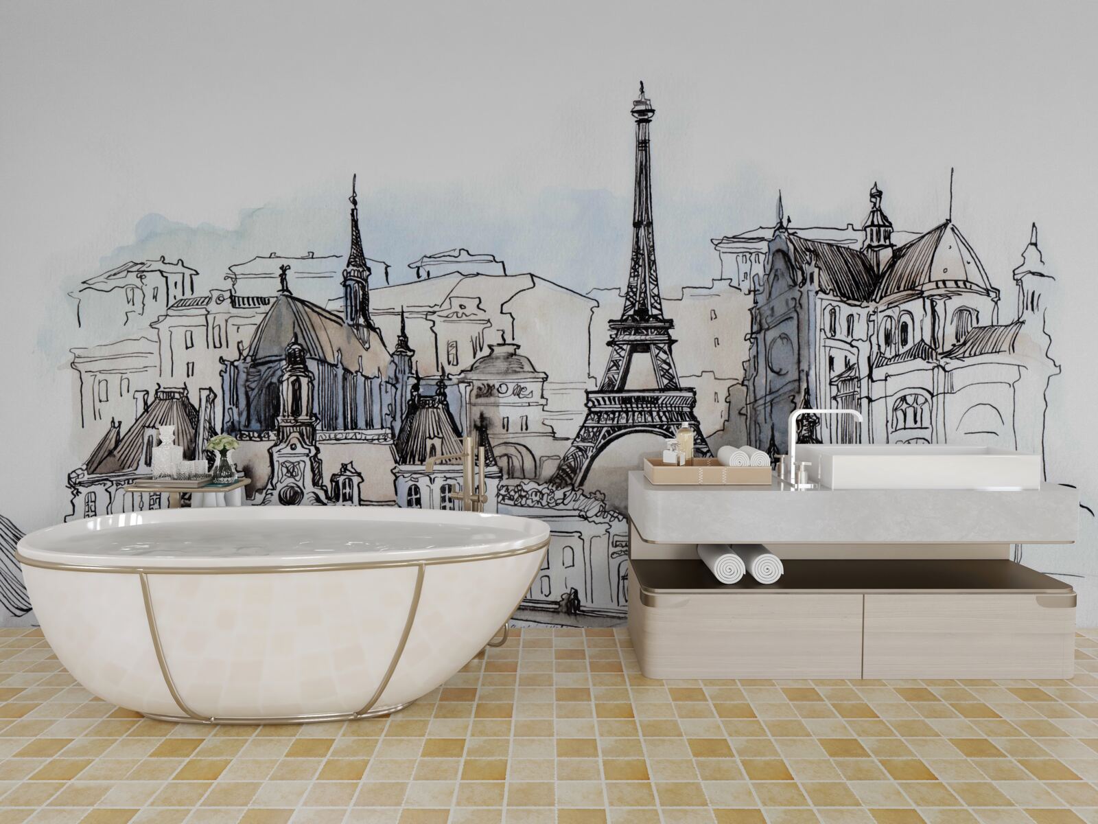 Fototapeta Parížske krajiny vytvorené pomocou akvarelov