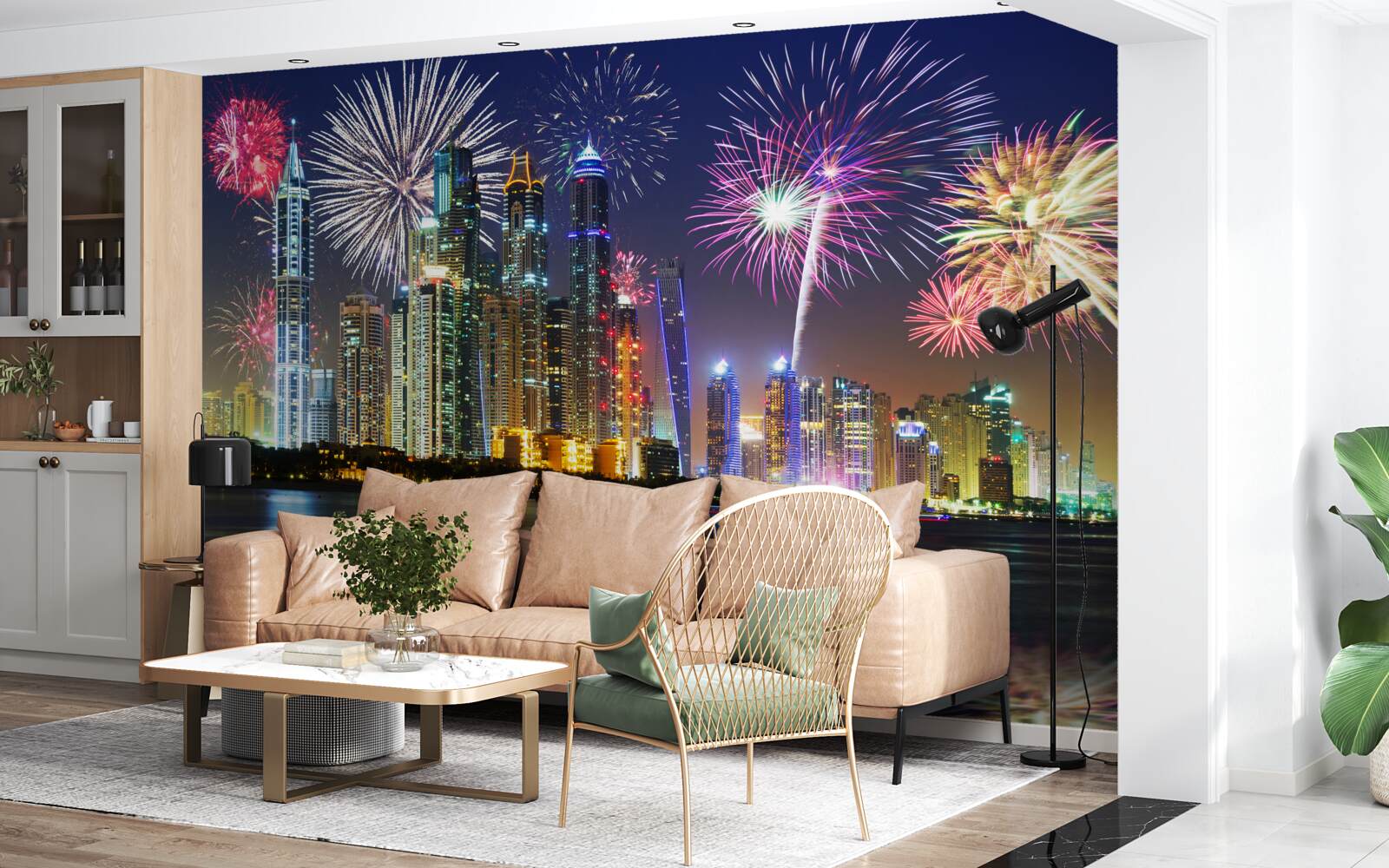 Fototapeta jasný ohňostroj na oblohe nad mestom