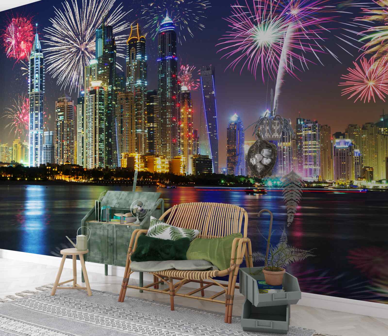 Fototapeta jasný ohňostroj na oblohe nad mestom