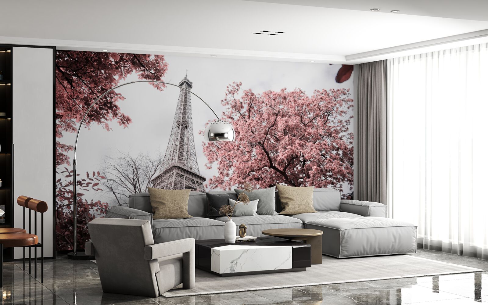 Fototapeta Eiffelova veža je obklopená čerešňovými kvetmi