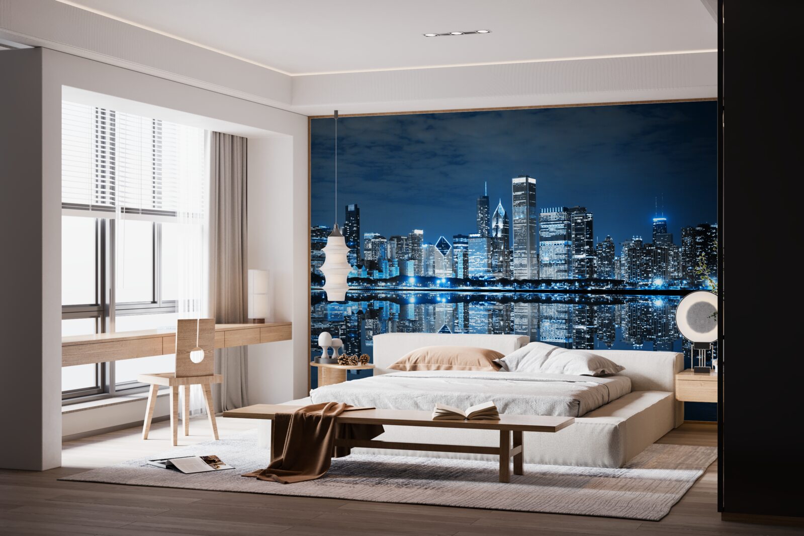 Fototapeta odraz mestských svetiel na vodnej hladine v noci