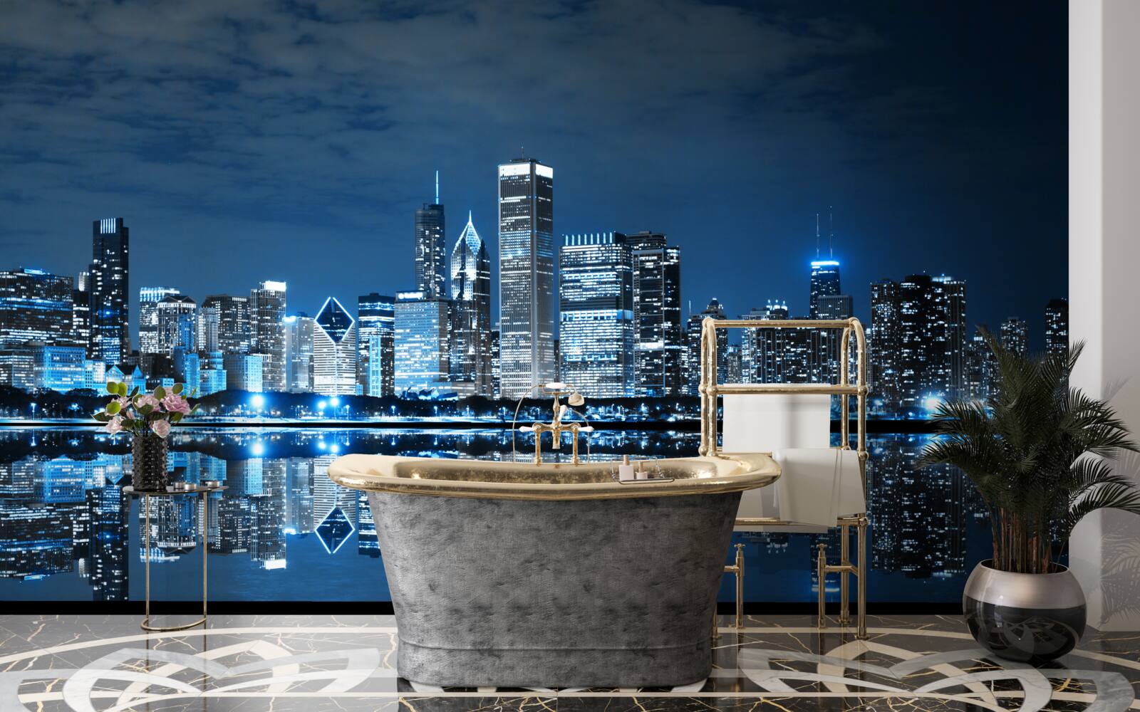 Fototapeta odraz mestských svetiel na vodnej hladine v noci