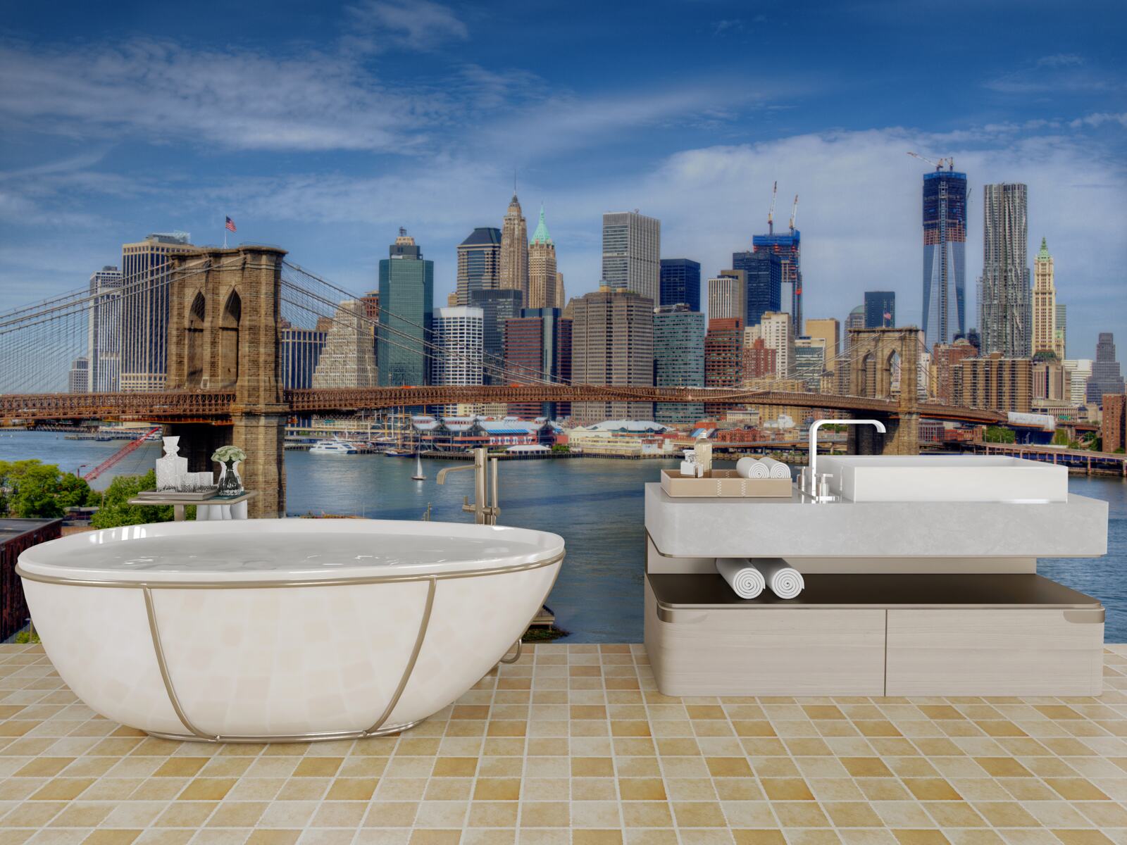 Fototapeta Brooklynský most, postavený z kameňa a mrakodrapov v meste