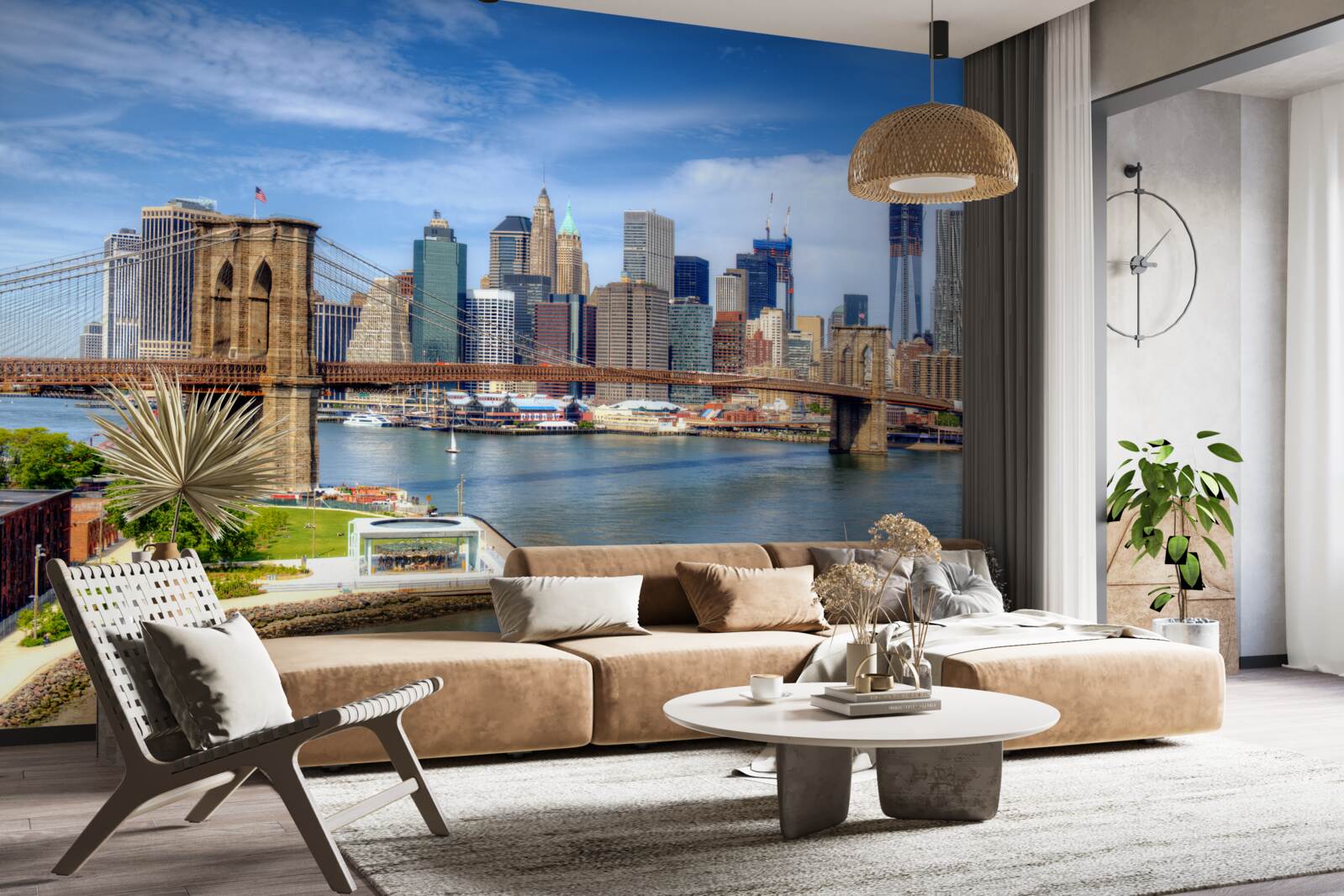 Fototapeta Brooklynský most, postavený z kameňa a mrakodrapov v meste