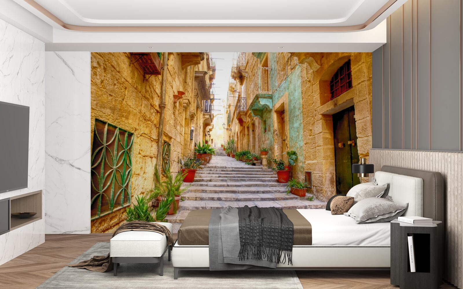 Fototapeta Talianska ulica zdobená kvetmi je úzka