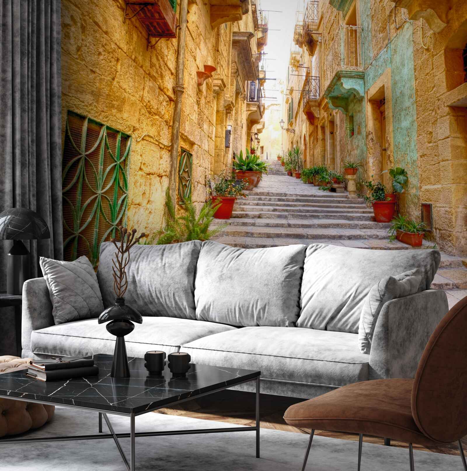 Fototapeta Talianska ulica zdobená kvetmi je úzka