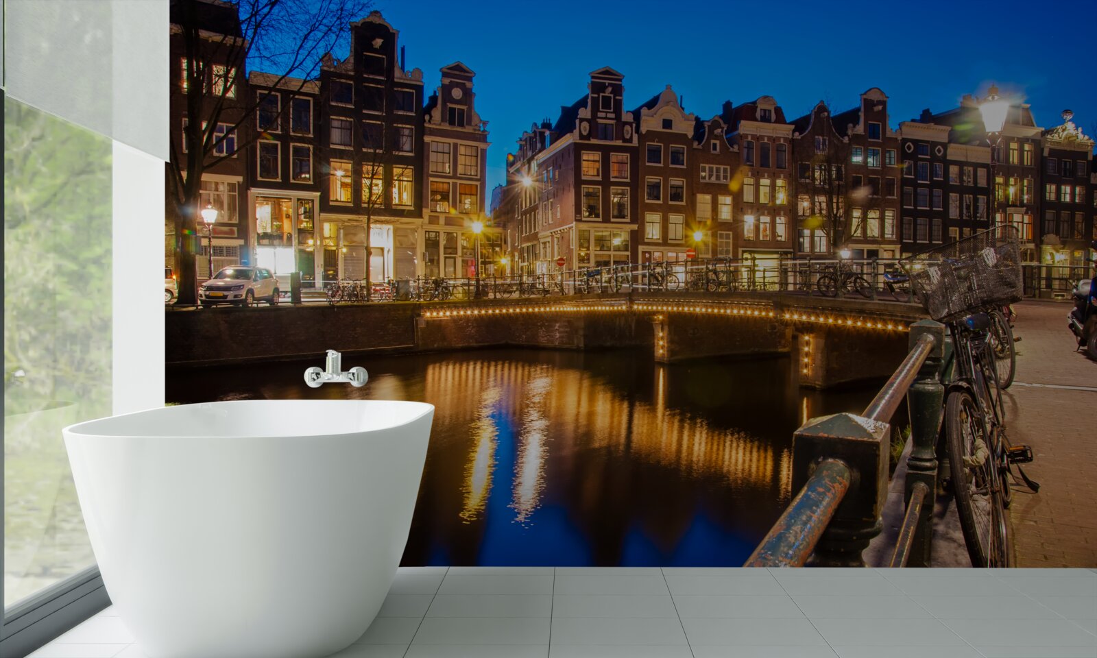 Fototapeta odraz Amsterdamu v noci vo vode