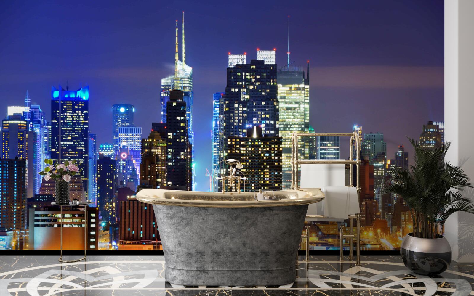 Fototapeta nočný panoramatický výhľad na mesto, ktorý vyráža dych