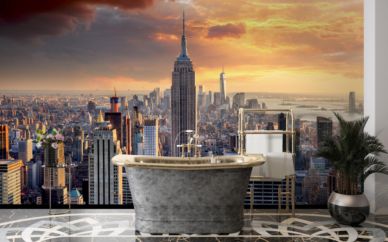 Fototapeta slnko zapadá nad mestom new york