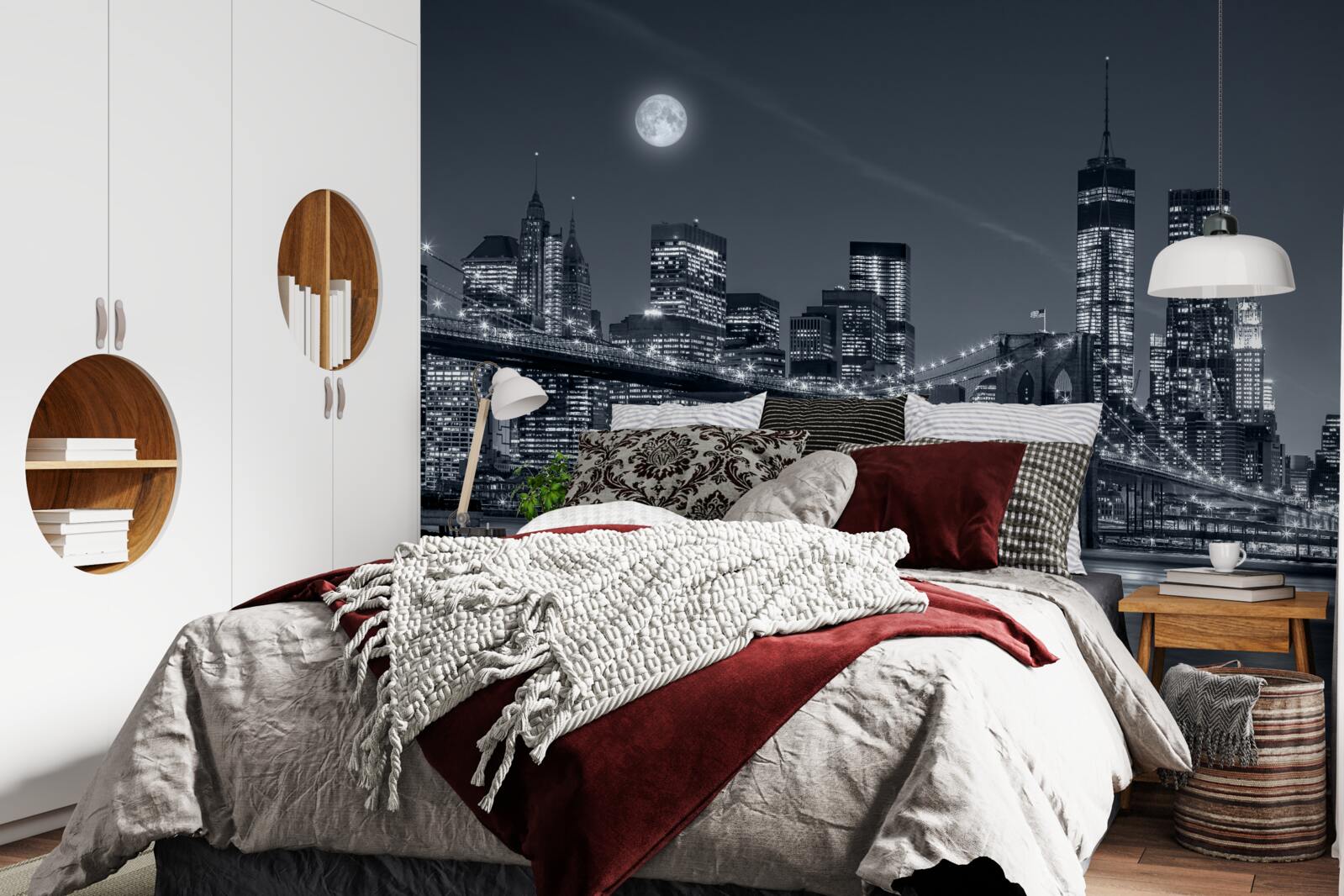 Fototapeta čiernobiele mesto new york vo svetle splnu mesiaca