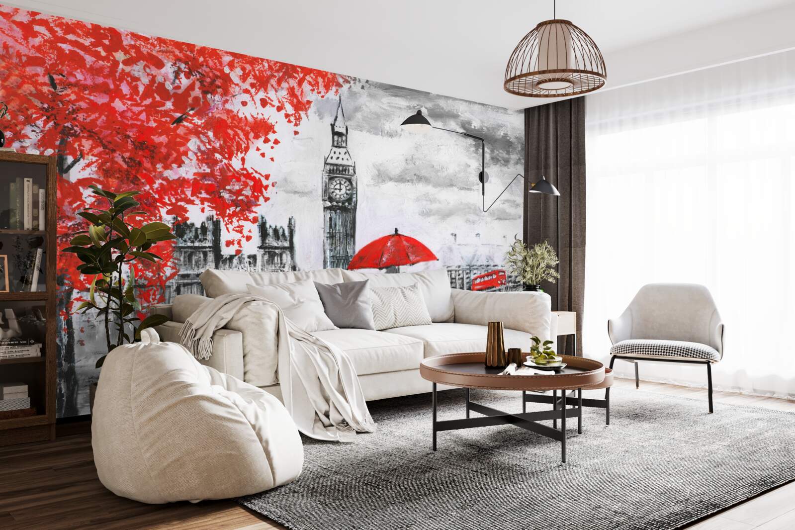 Fototapeta dvaja ľudia pod šarlátovým dáždnikom pozerajú na Big Ben