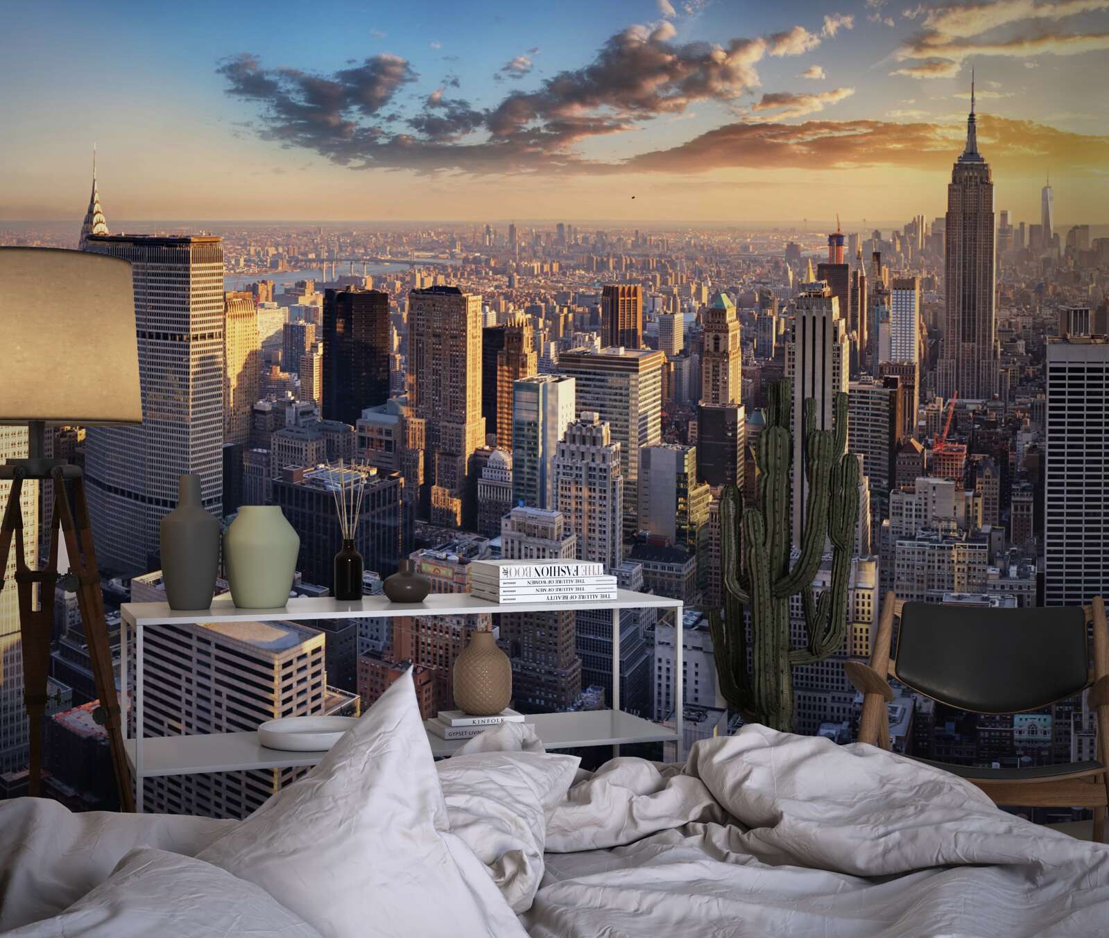 Fototapeta západ slnka osvetľuje new york