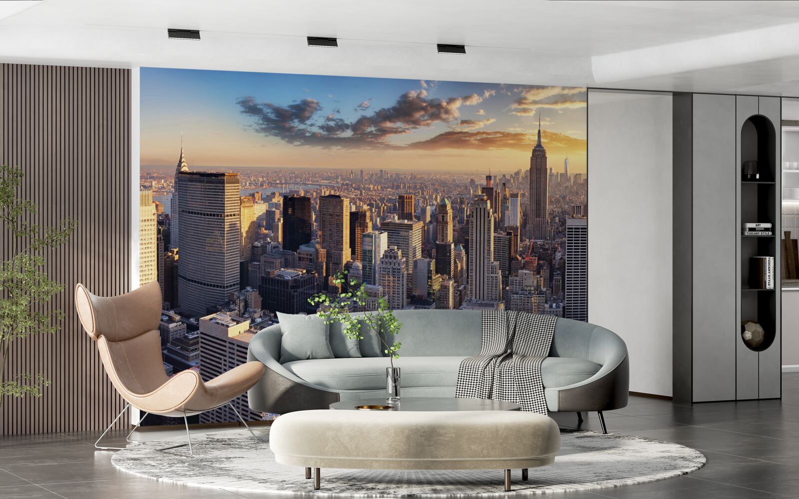 Fototapeta západ slnka osvetľuje new york