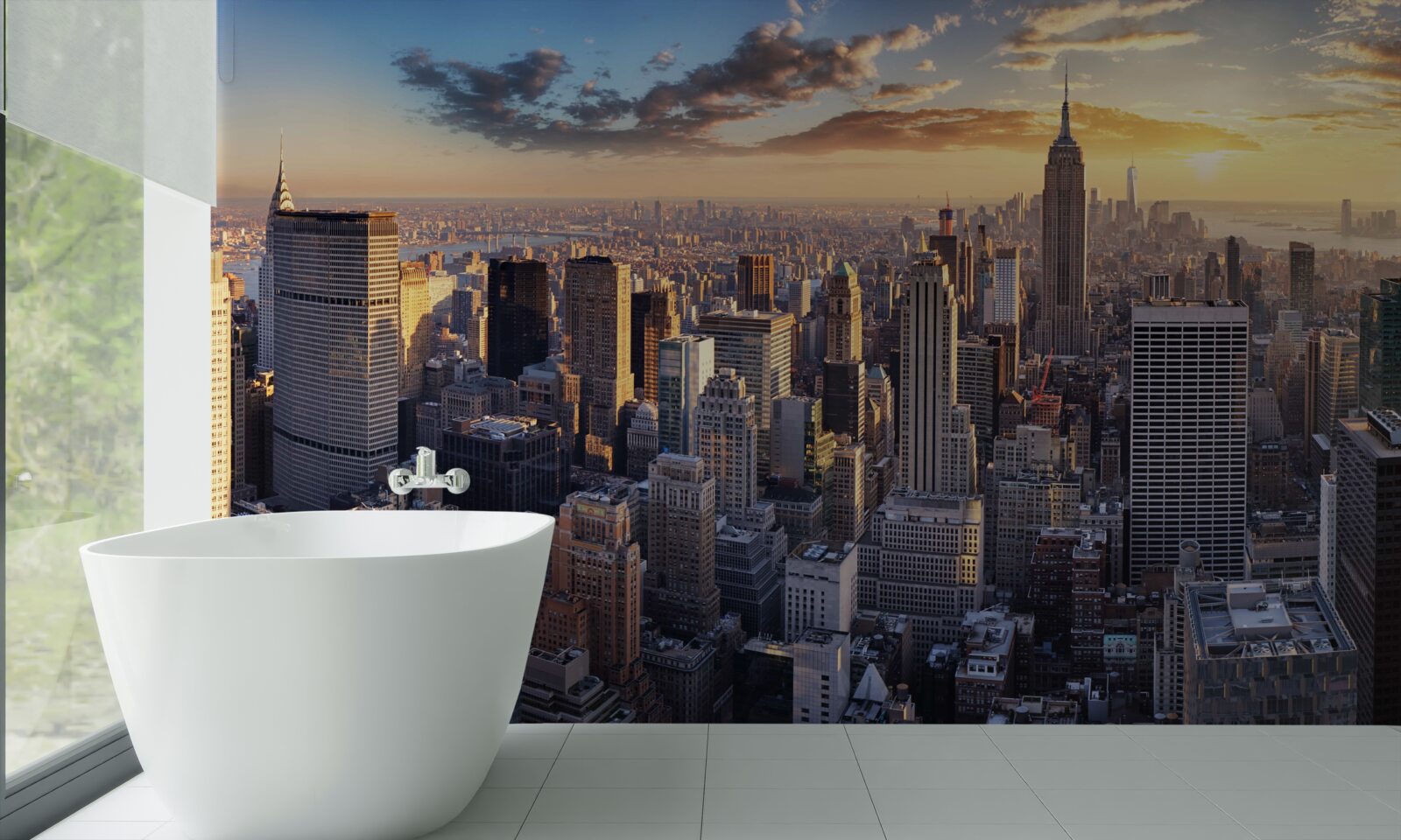 Fototapeta západ slnka osvetľuje new york