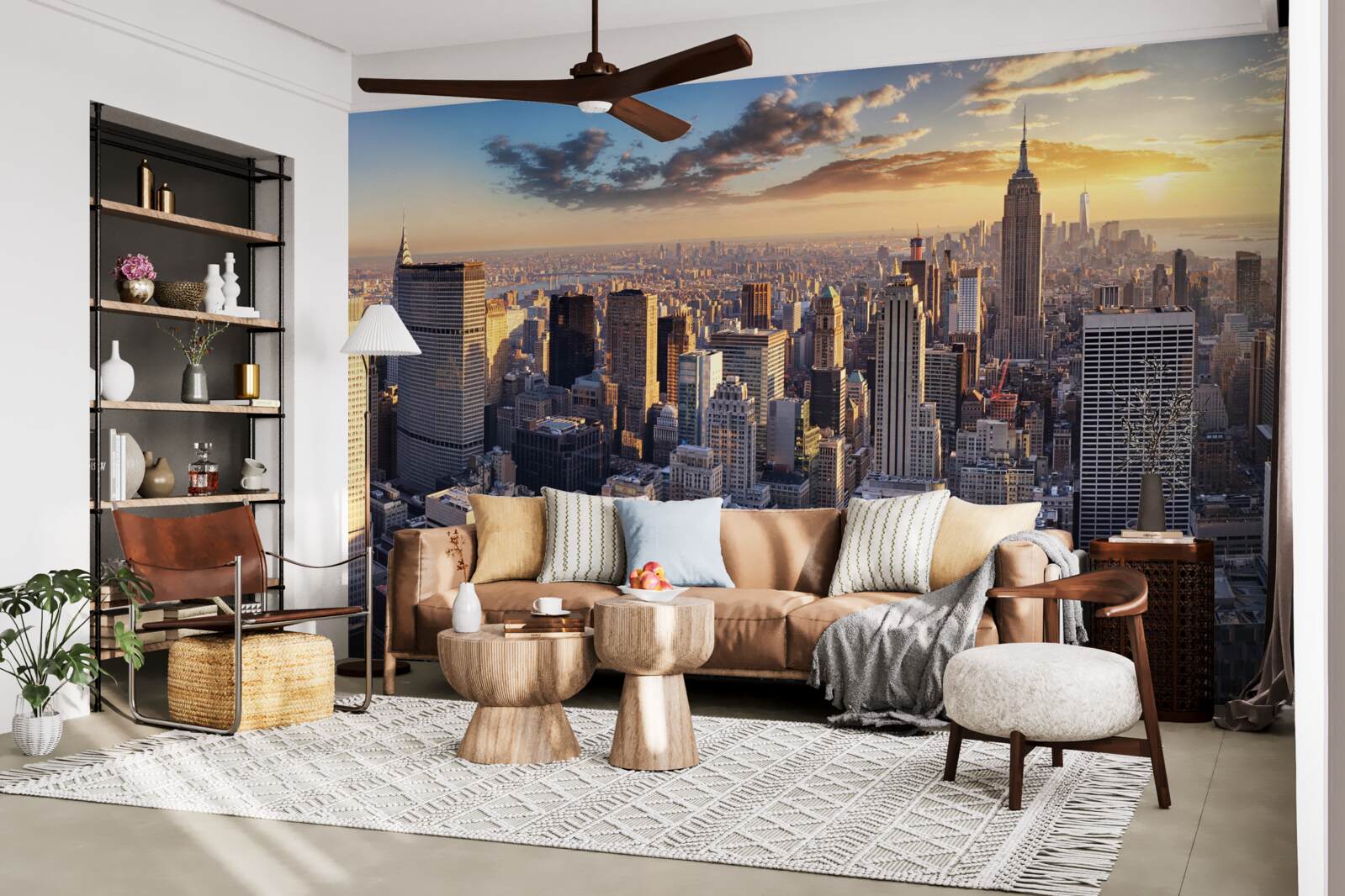 Fototapeta západ slnka osvetľuje new york