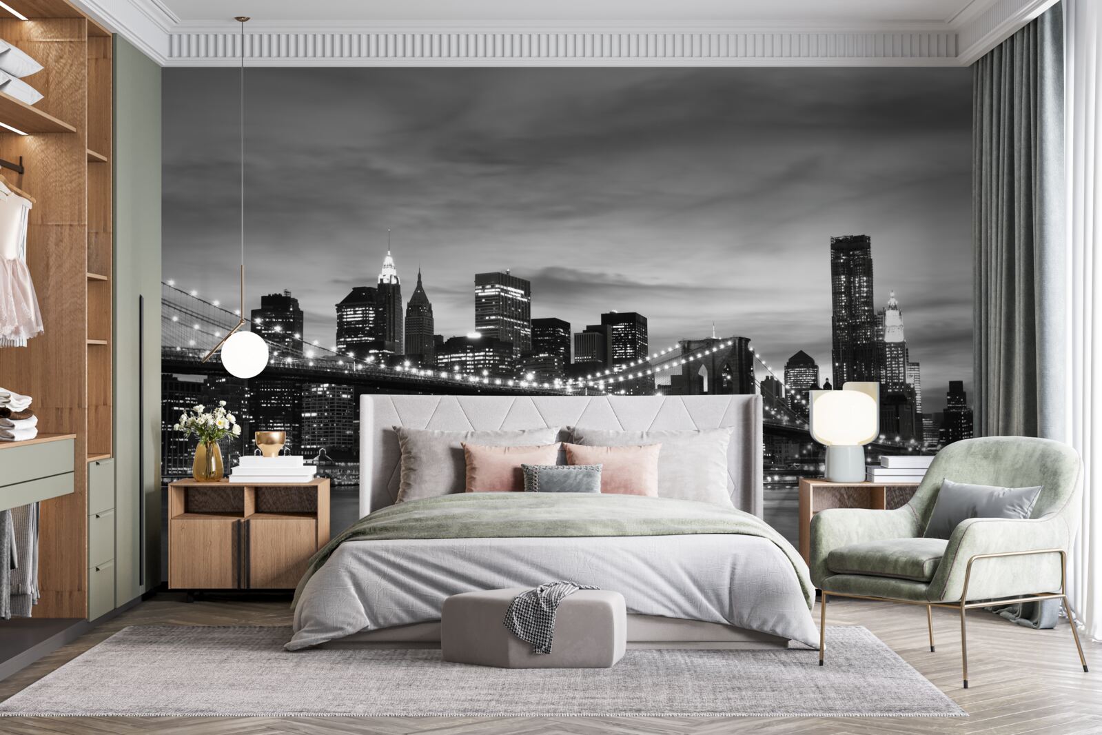 Fototapeta veže v čiernej a bielej a Brooklynský most