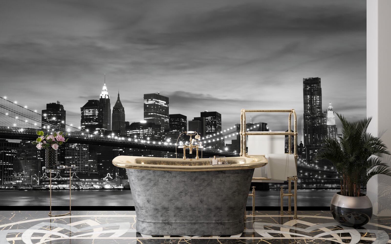 Fototapeta veže v čiernej a bielej a Brooklynský most