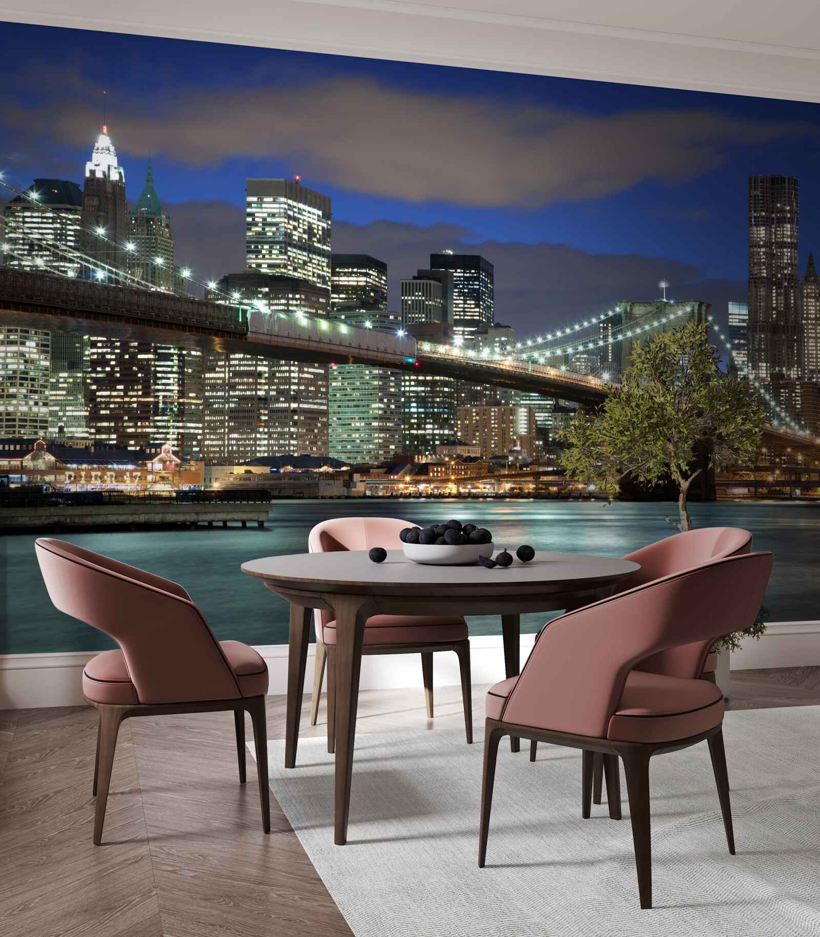 Fototapeta mesto v noci zdobí obrysy Brooklynského mosta