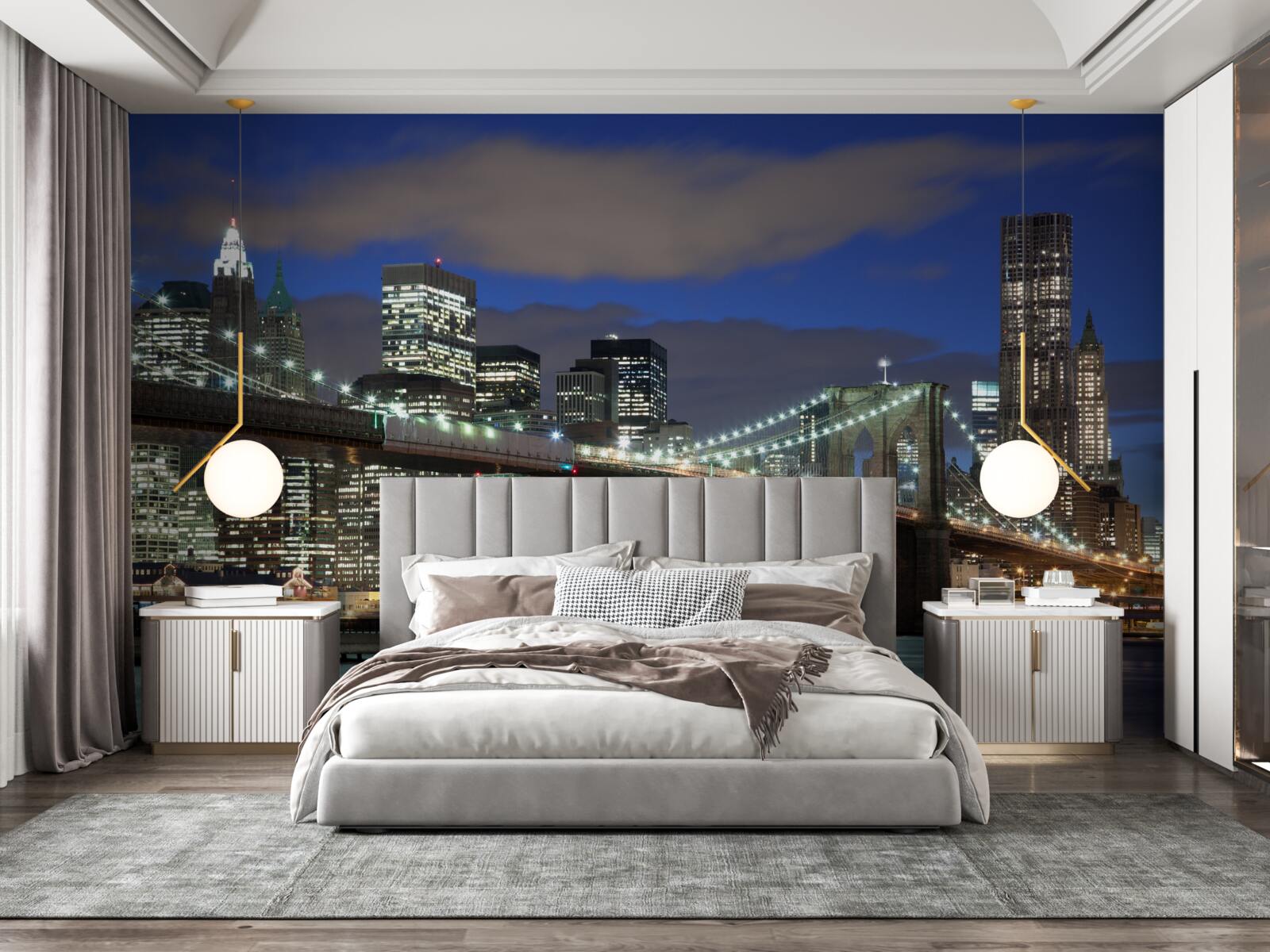 Fototapeta mesto v noci zdobí obrysy Brooklynského mosta