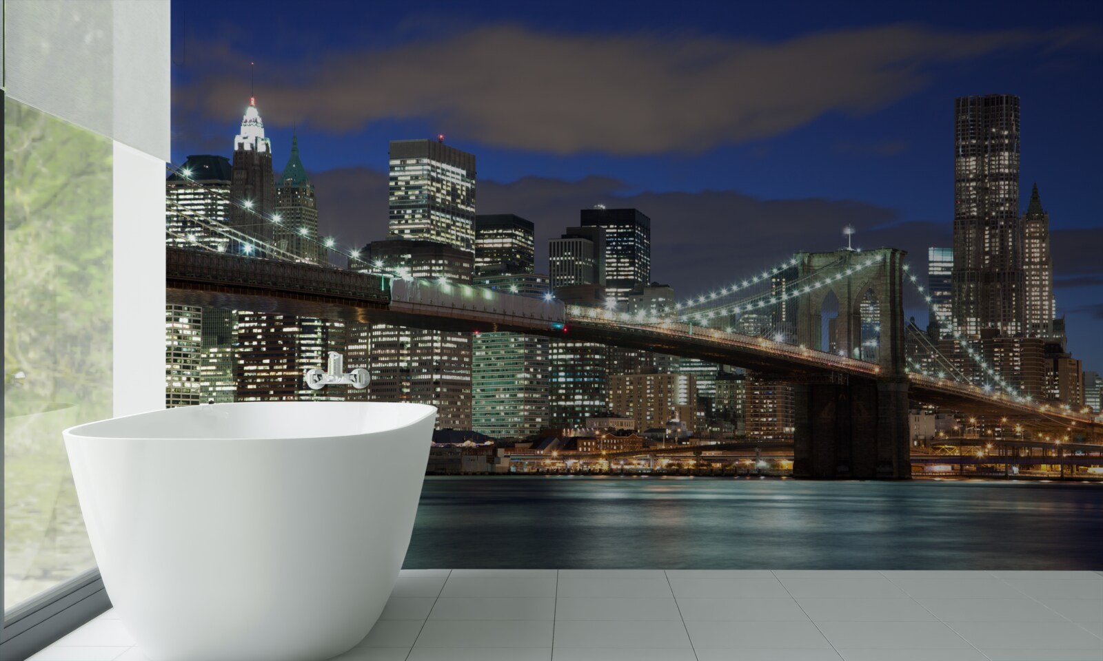 Fototapeta mesto v noci zdobí obrysy Brooklynského mosta