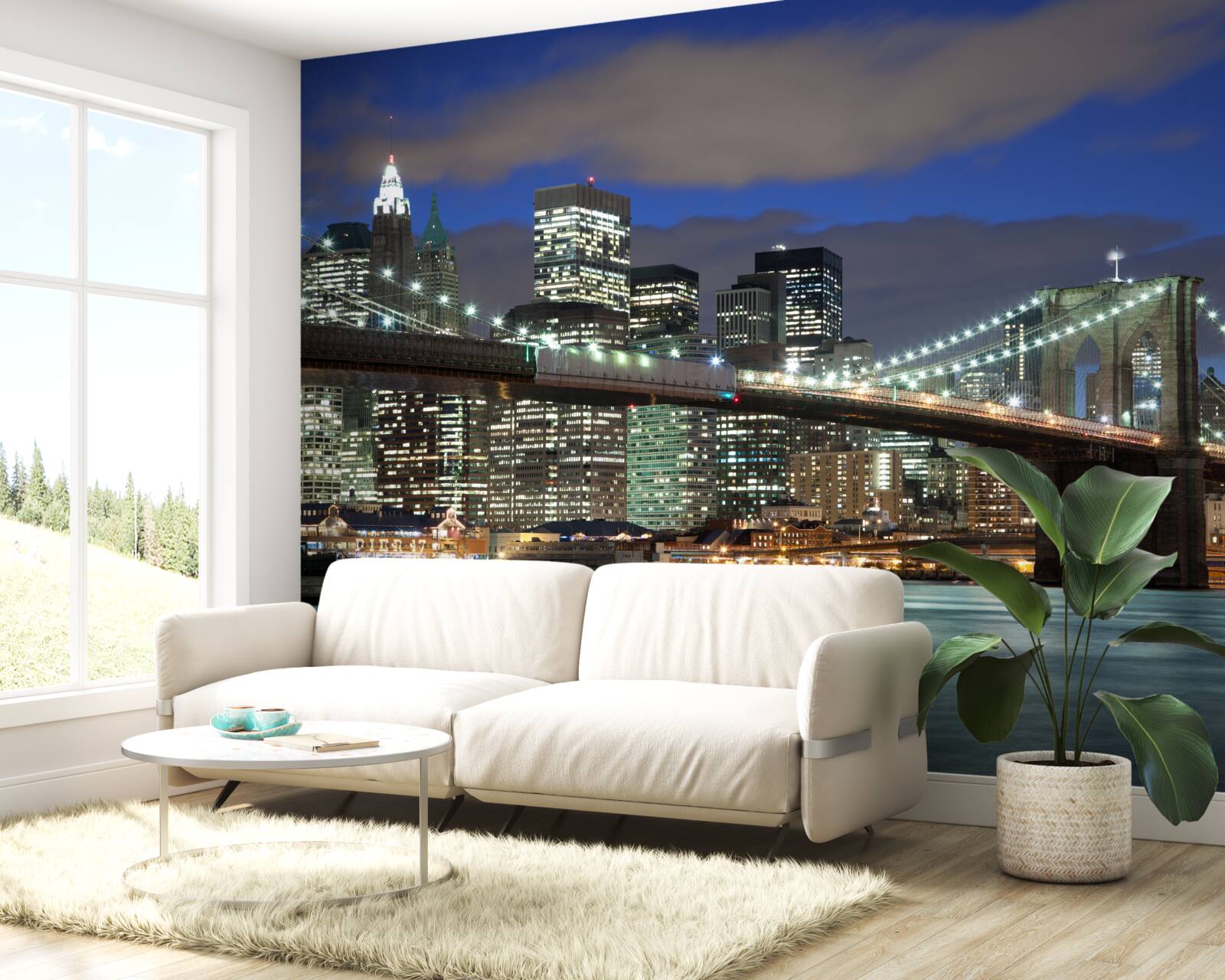 Fototapeta mesto v noci zdobí obrysy Brooklynského mosta