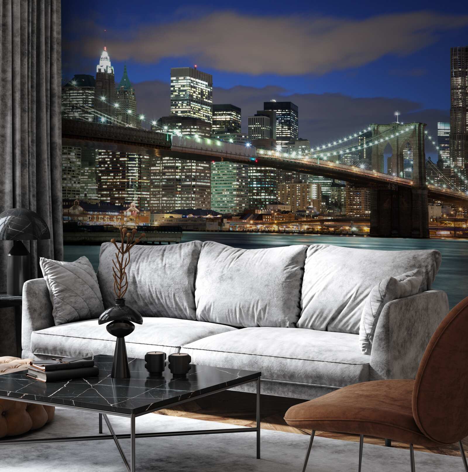 Fototapeta mesto v noci zdobí obrysy Brooklynského mosta