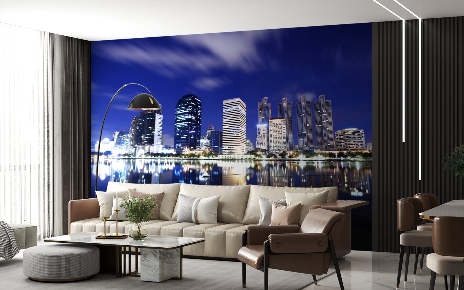 Fototapeta odraz mrakodrapov vo vode v noci