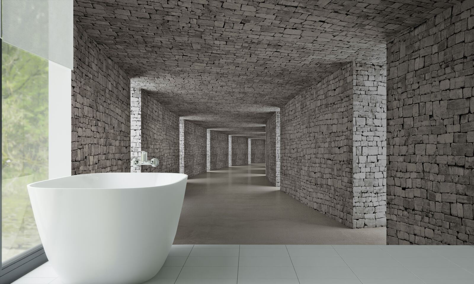 Fototapeta perspektívny pohľad na murovanú chodbu