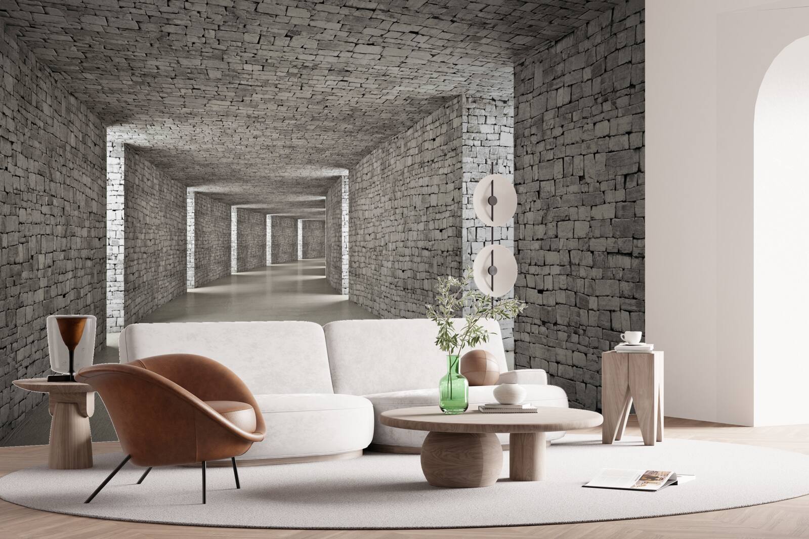 Fototapeta perspektívny pohľad na murovanú chodbu