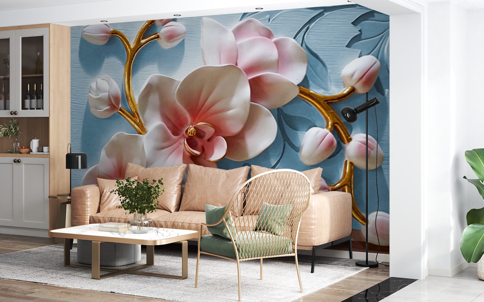 Fototapeta biela orchidea na modrej oblohe