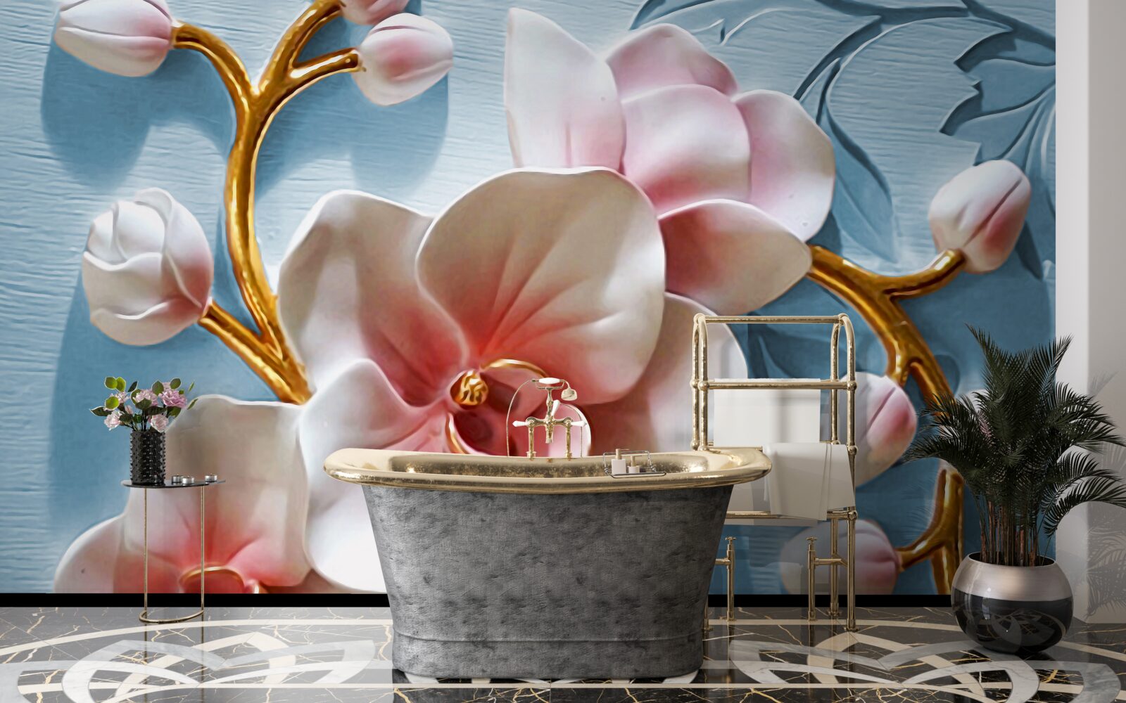 Fototapeta biela orchidea na modrej oblohe