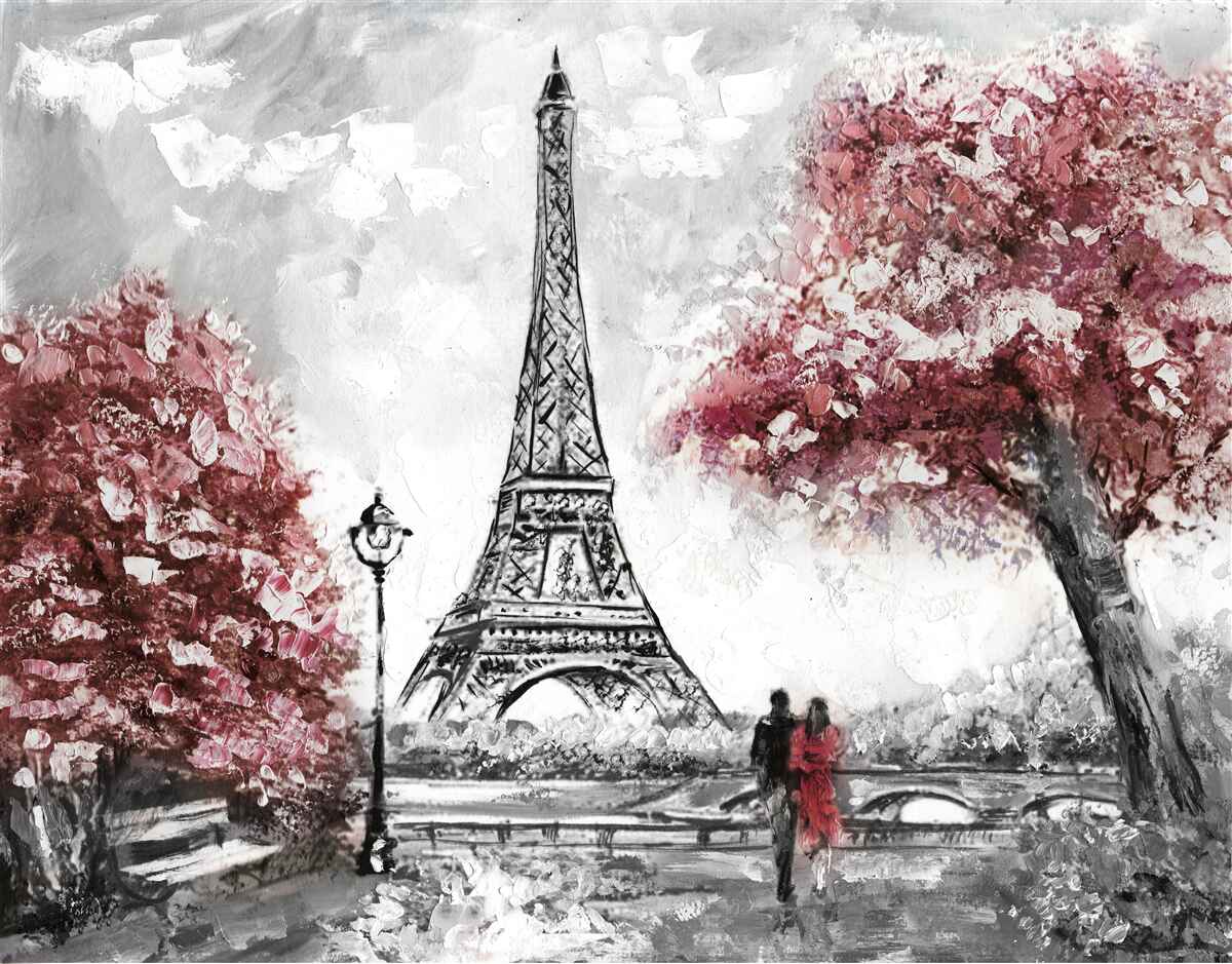 Fototapeta dvaja ľudia si užívajú výhľad na Eiffelovu vežu