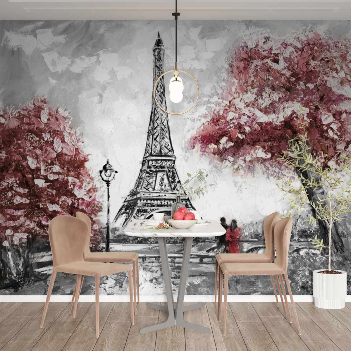 Fototapeta dvaja ľudia si užívajú výhľad na Eiffelovu vežu