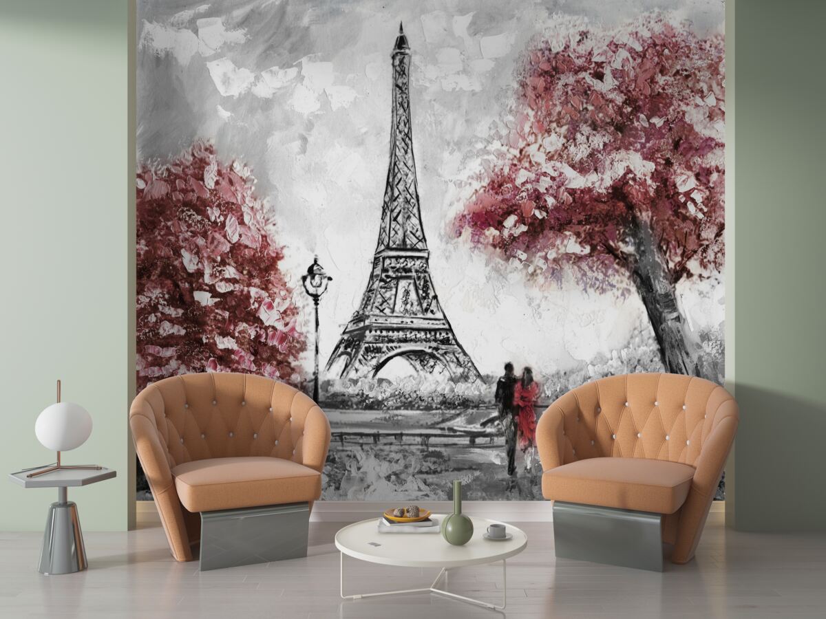 Fototapeta dvaja ľudia si užívajú výhľad na Eiffelovu vežu