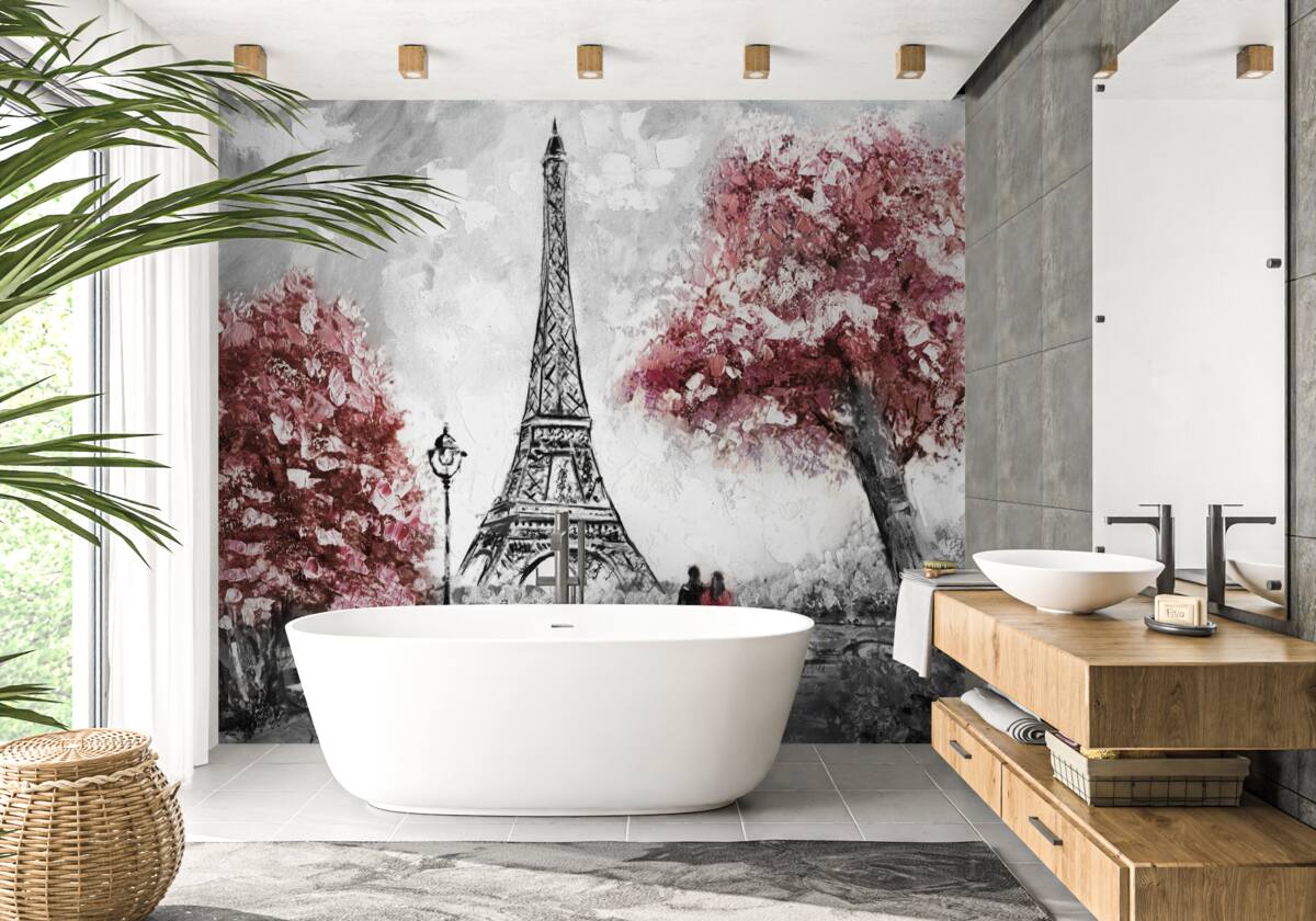 Fototapeta dvaja ľudia si užívajú výhľad na Eiffelovu vežu