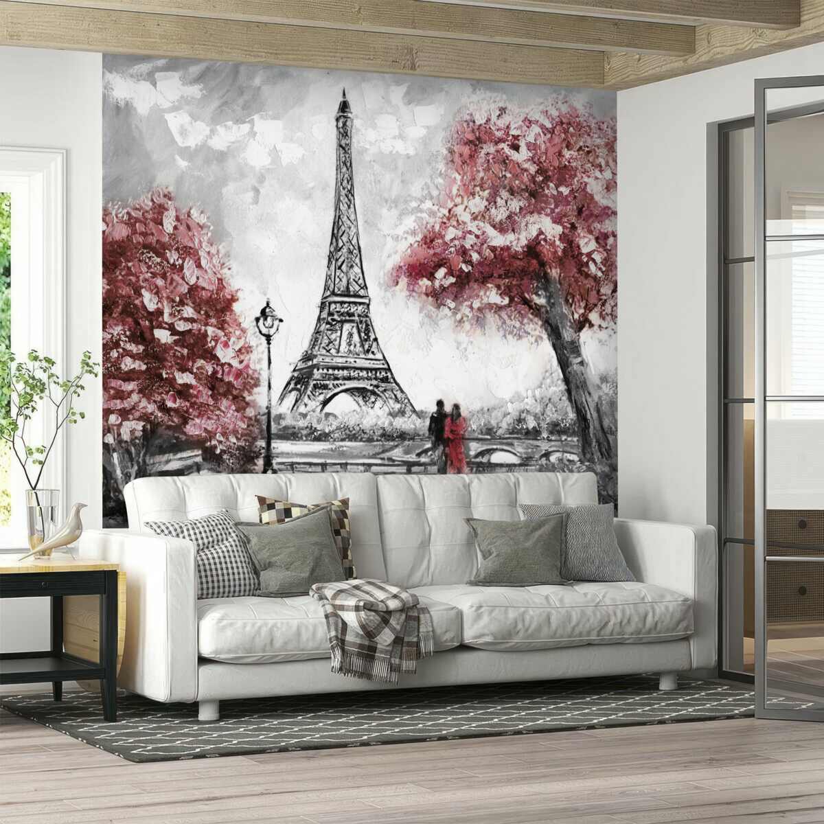 Fototapeta dvaja ľudia si užívajú výhľad na Eiffelovu vežu