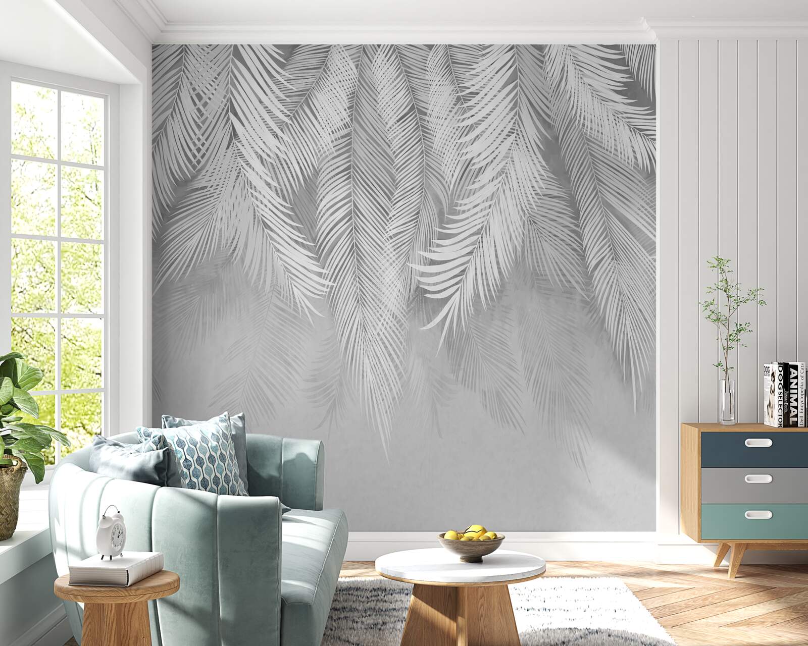 Fototapeta biele palmové listy visia