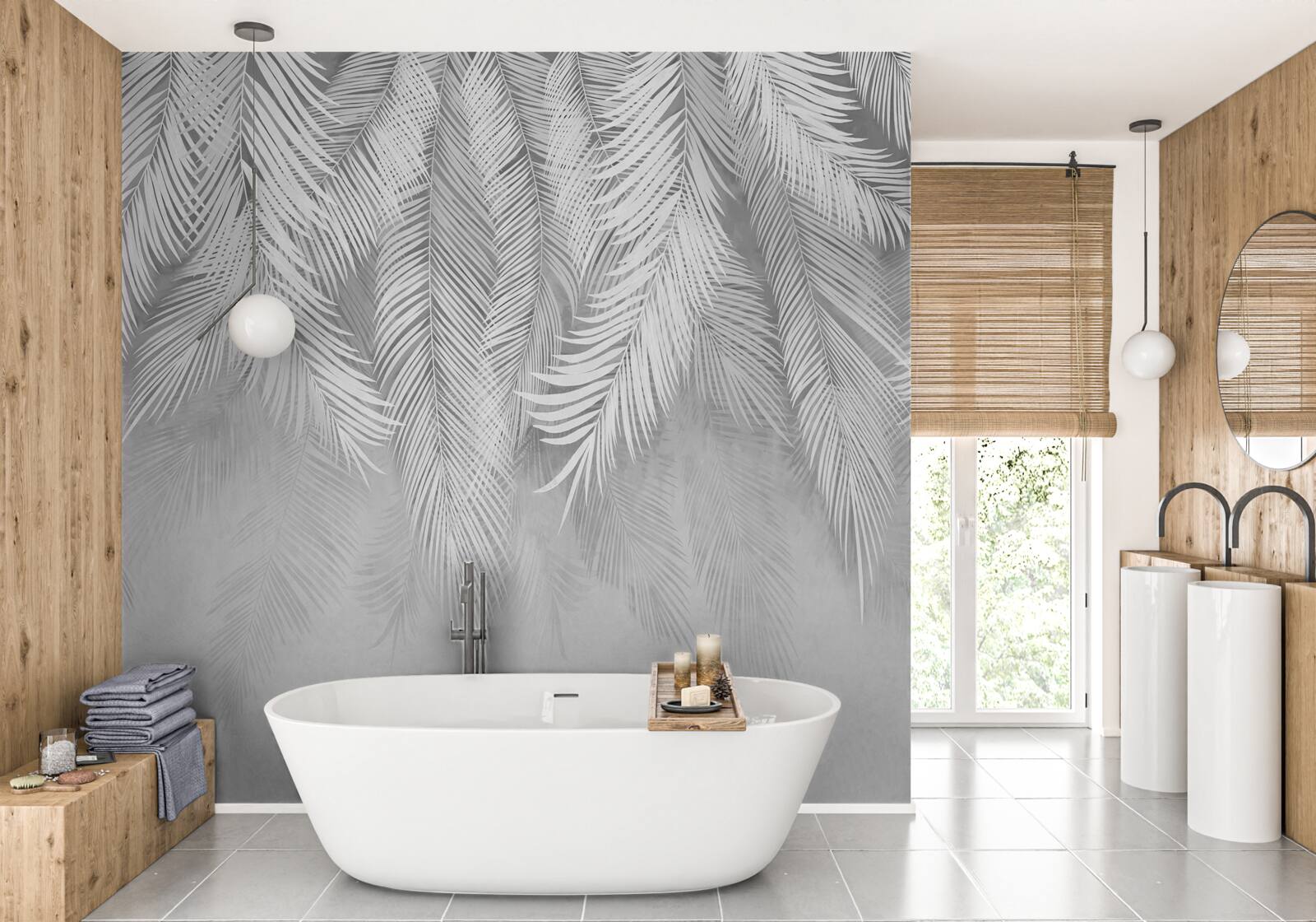 Fototapeta biele palmové listy visia