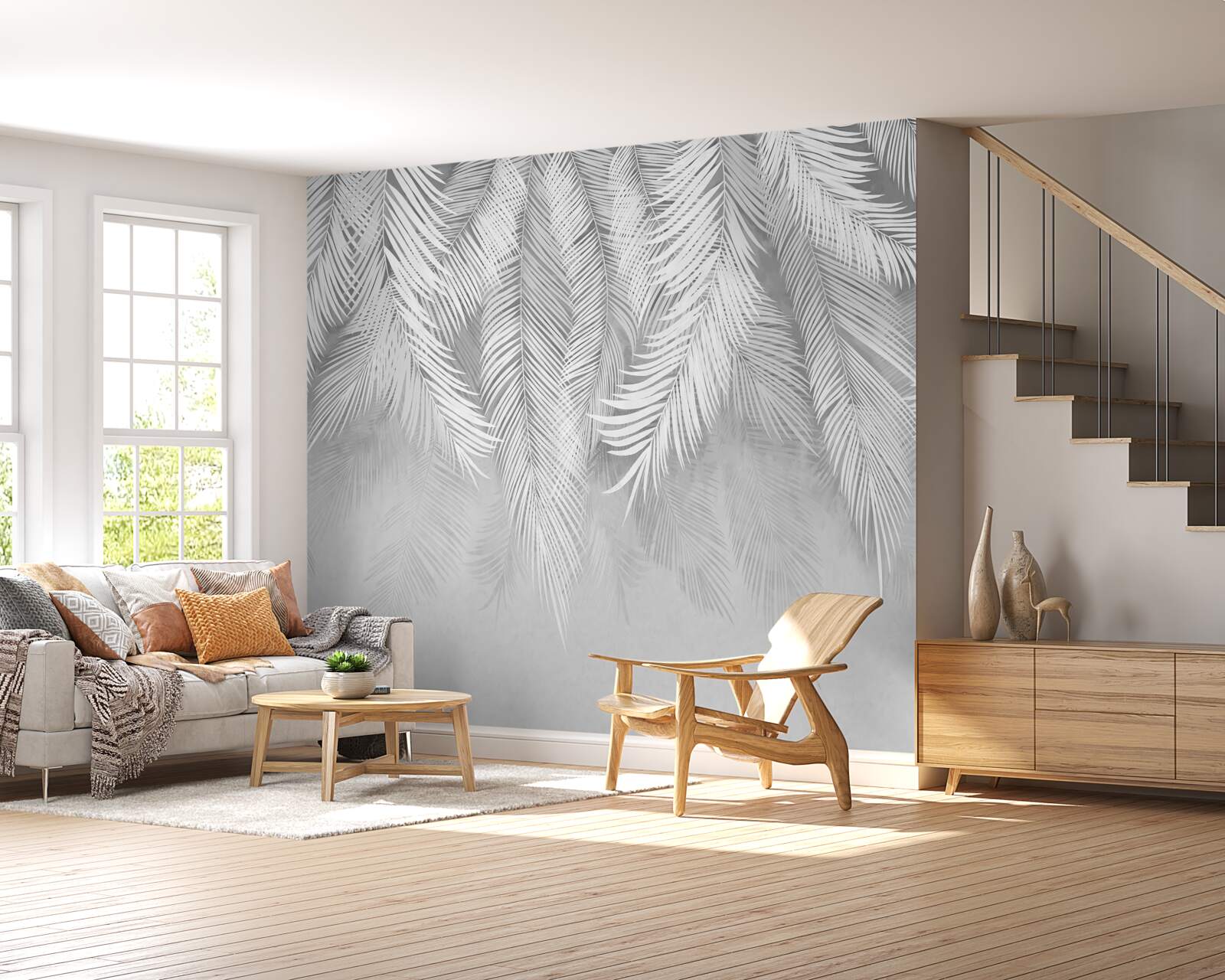 Fototapeta biele palmové listy visia