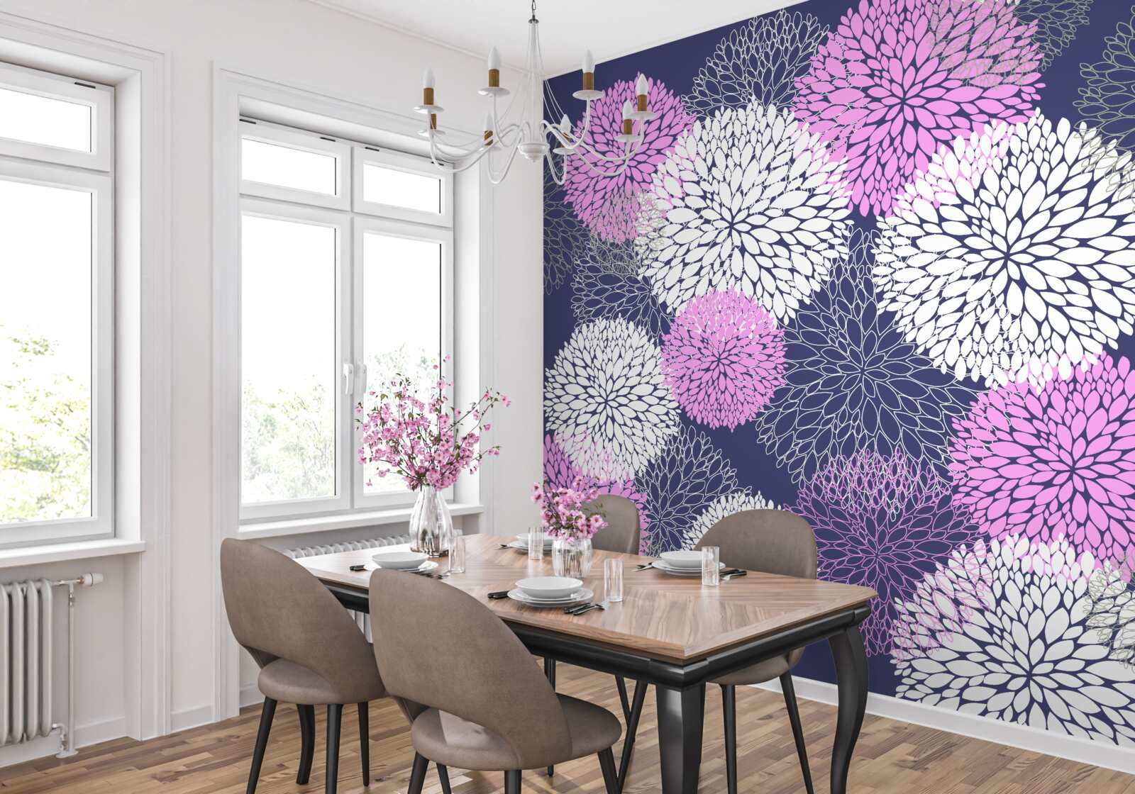 Fototapeta ružové a biele sasanky