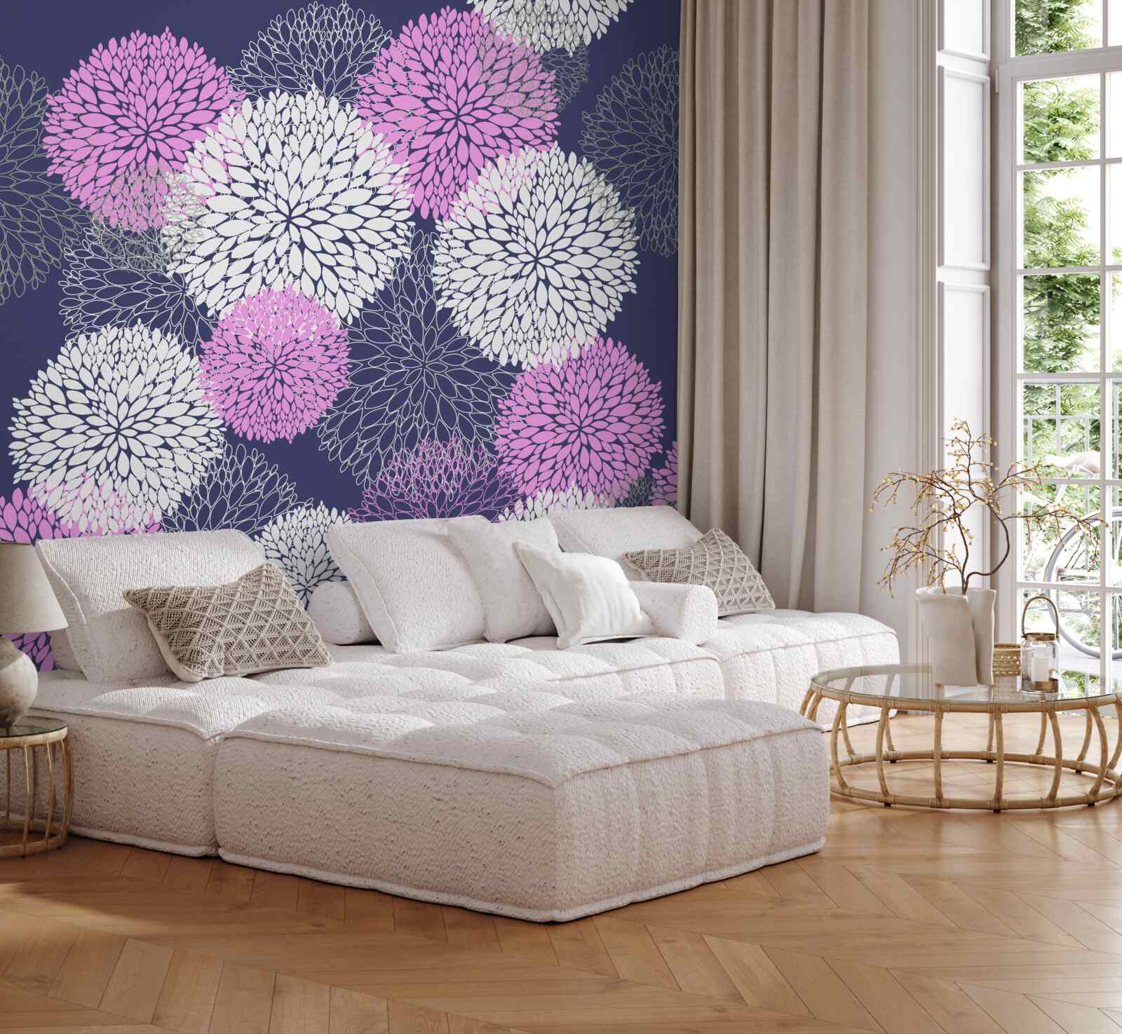 Fototapeta ružové a biele sasanky