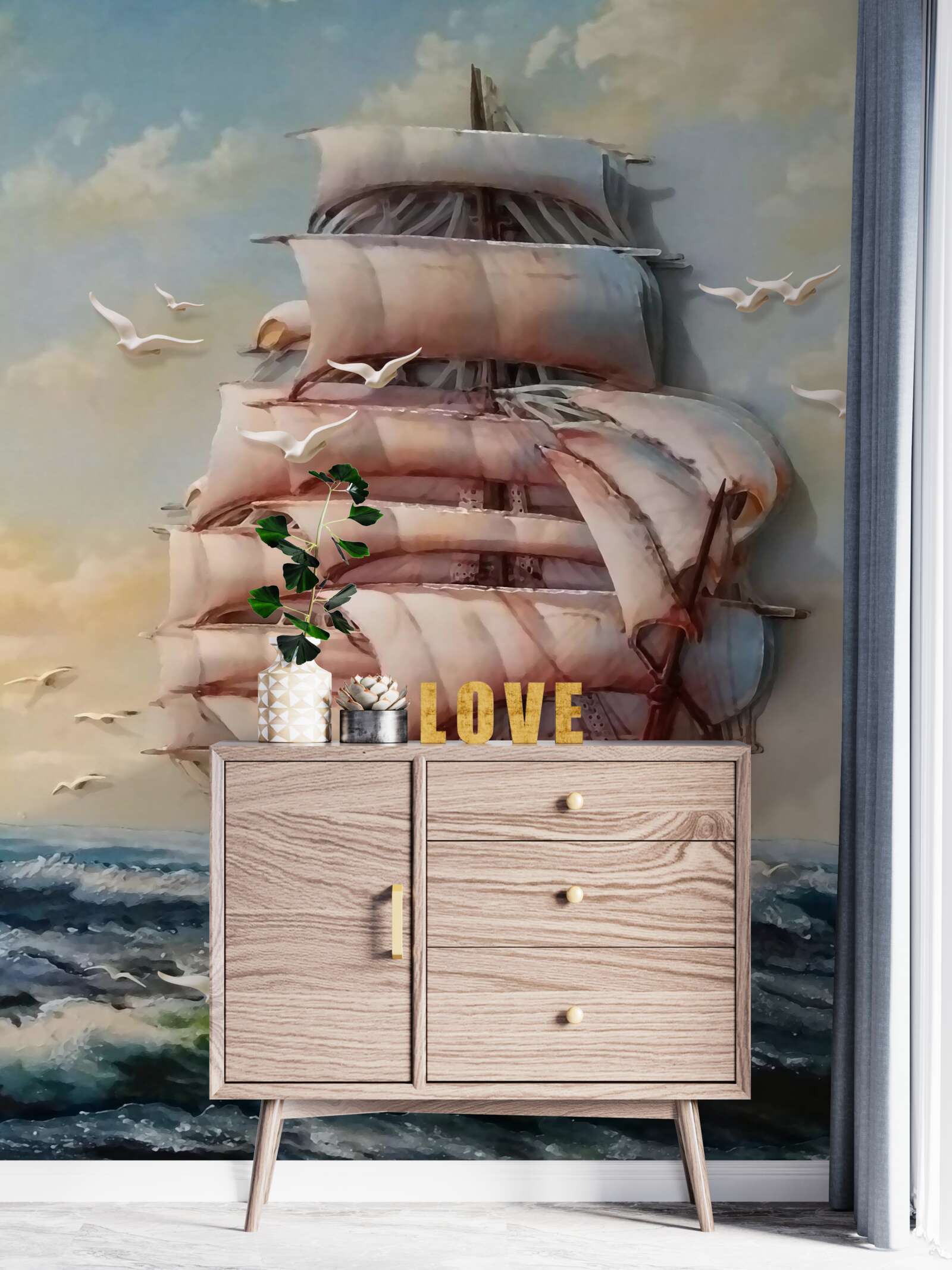 Fototapeta elegantná loď s plachtami v momente búrky