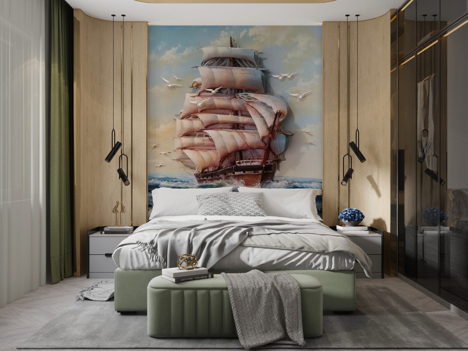 Fototapeta elegantná loď s plachtami v momente búrky