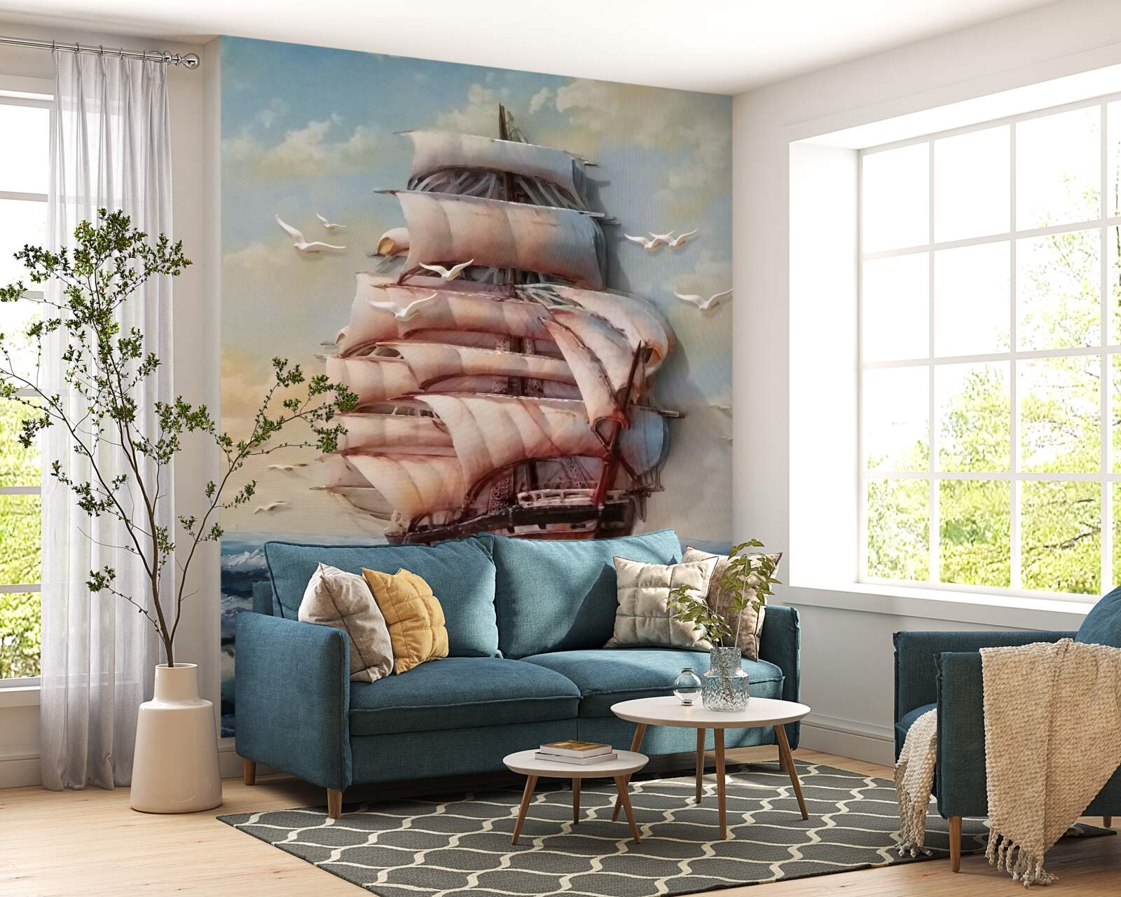 Fototapeta elegantná loď s plachtami v momente búrky