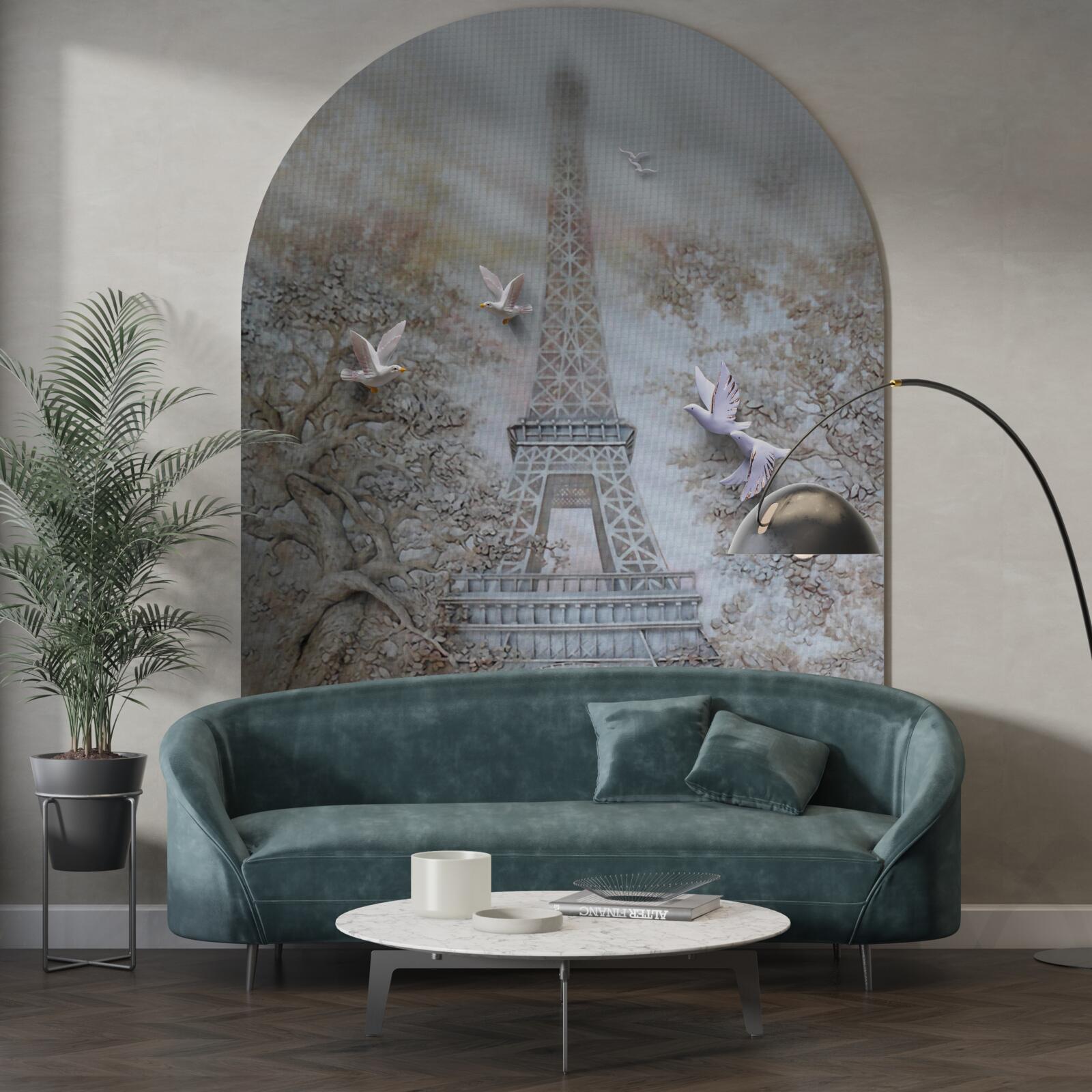 Fototapeta ranná hmla obklopuje Eiffelovu vežu