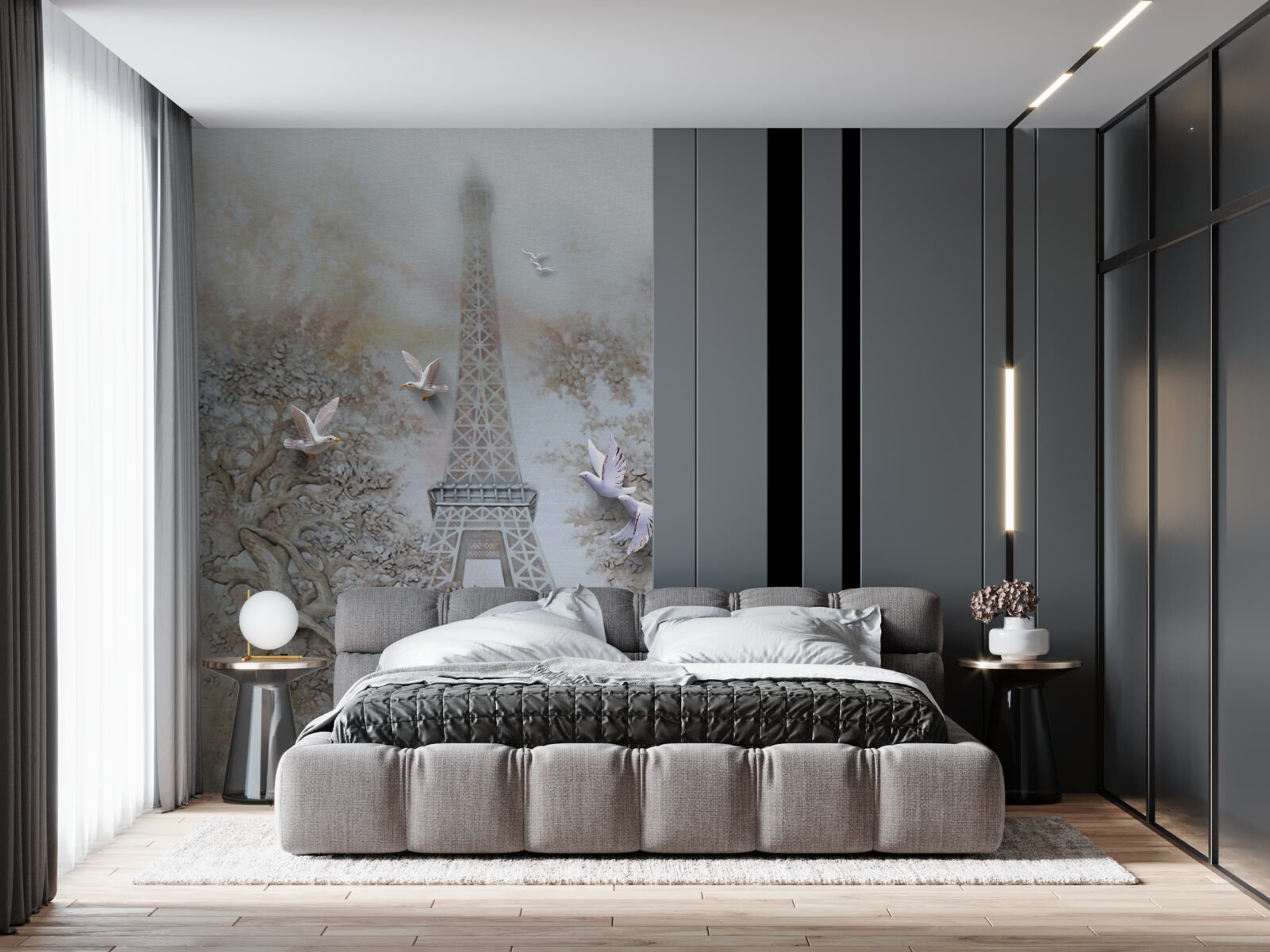 Fototapeta ranná hmla obklopuje Eiffelovu vežu